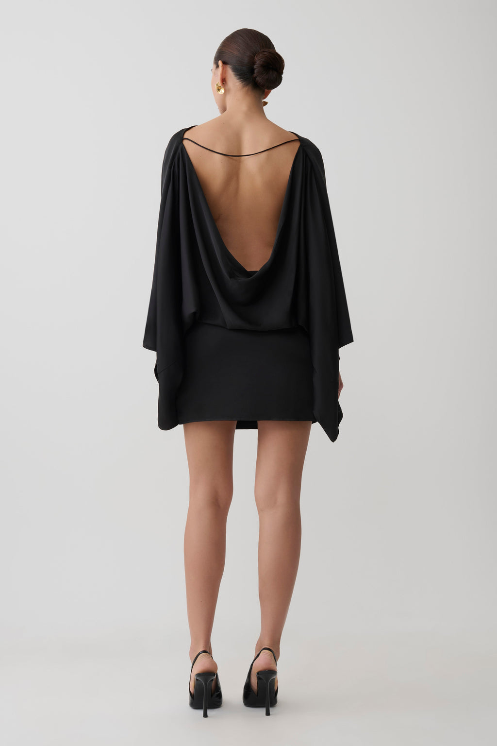 Cowl Back Satin Mini Dress - Black