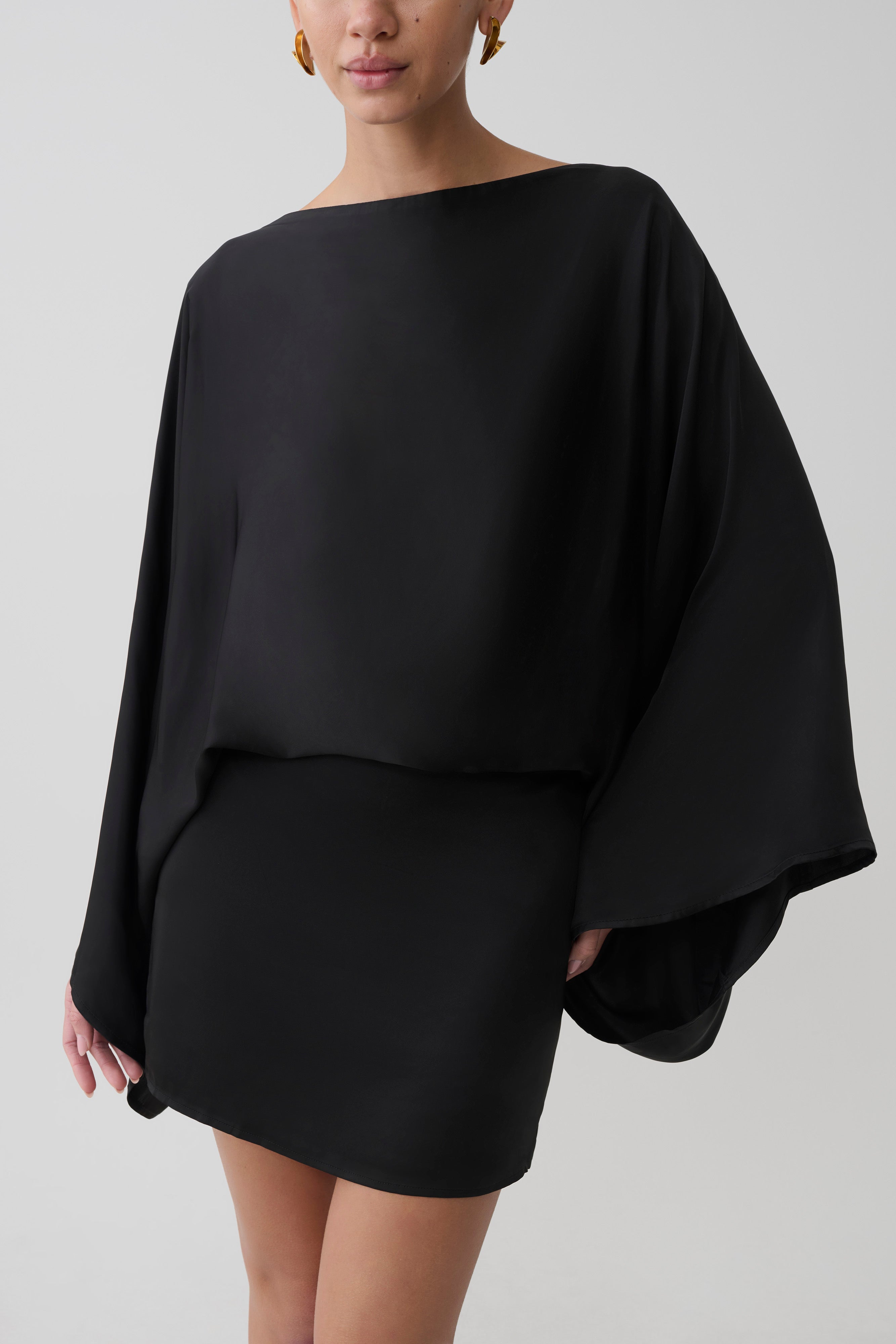 Cowl Back Satin Mini Dress - Black
