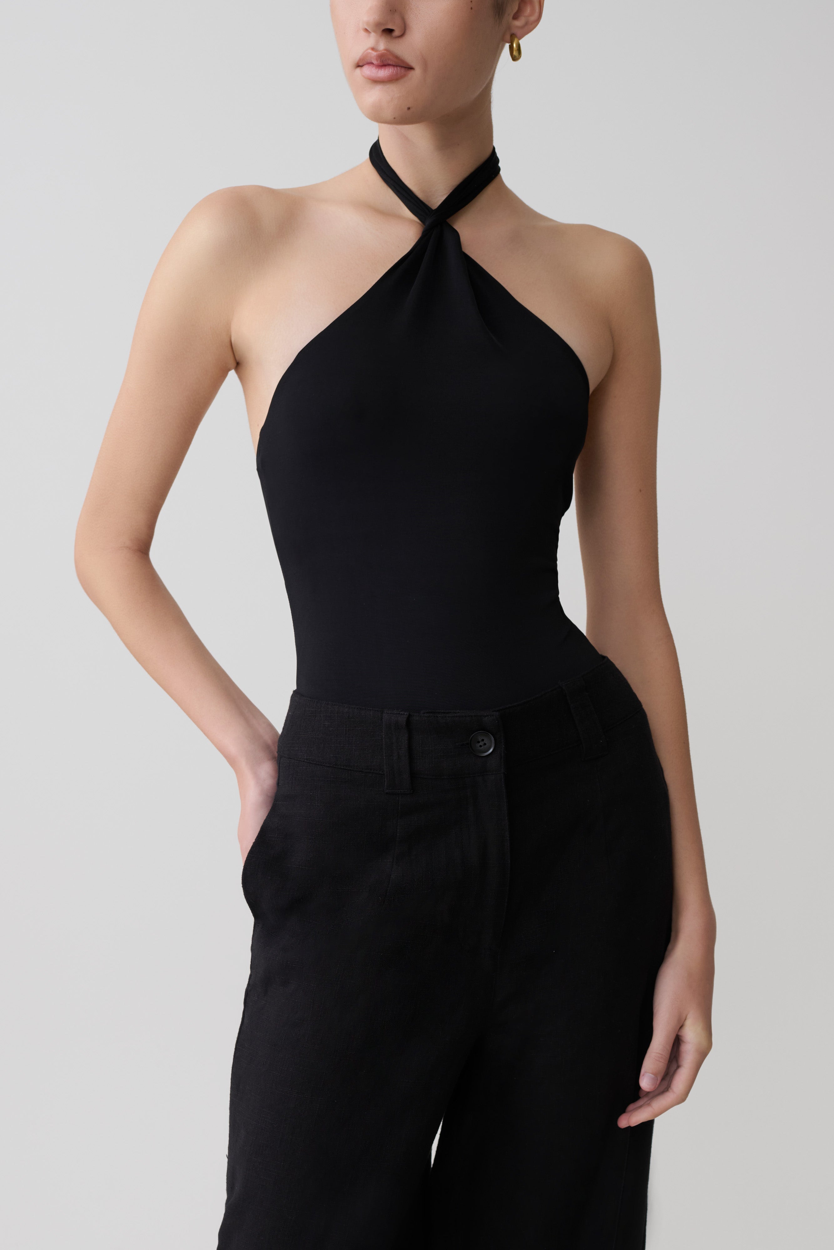 Twisted Neck Bodysuit - Black