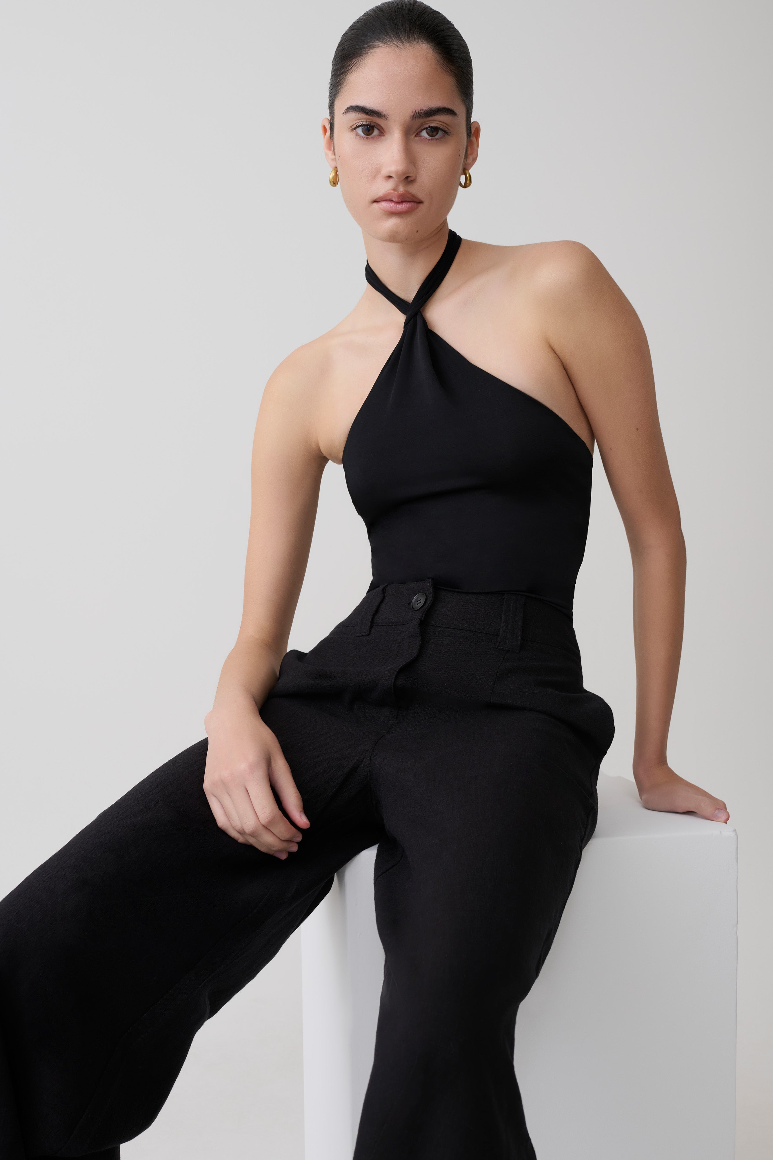 Twisted Neck Bodysuit - Black