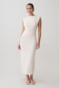 Ruched Modal Sleeveless Midi Dress - Ivory