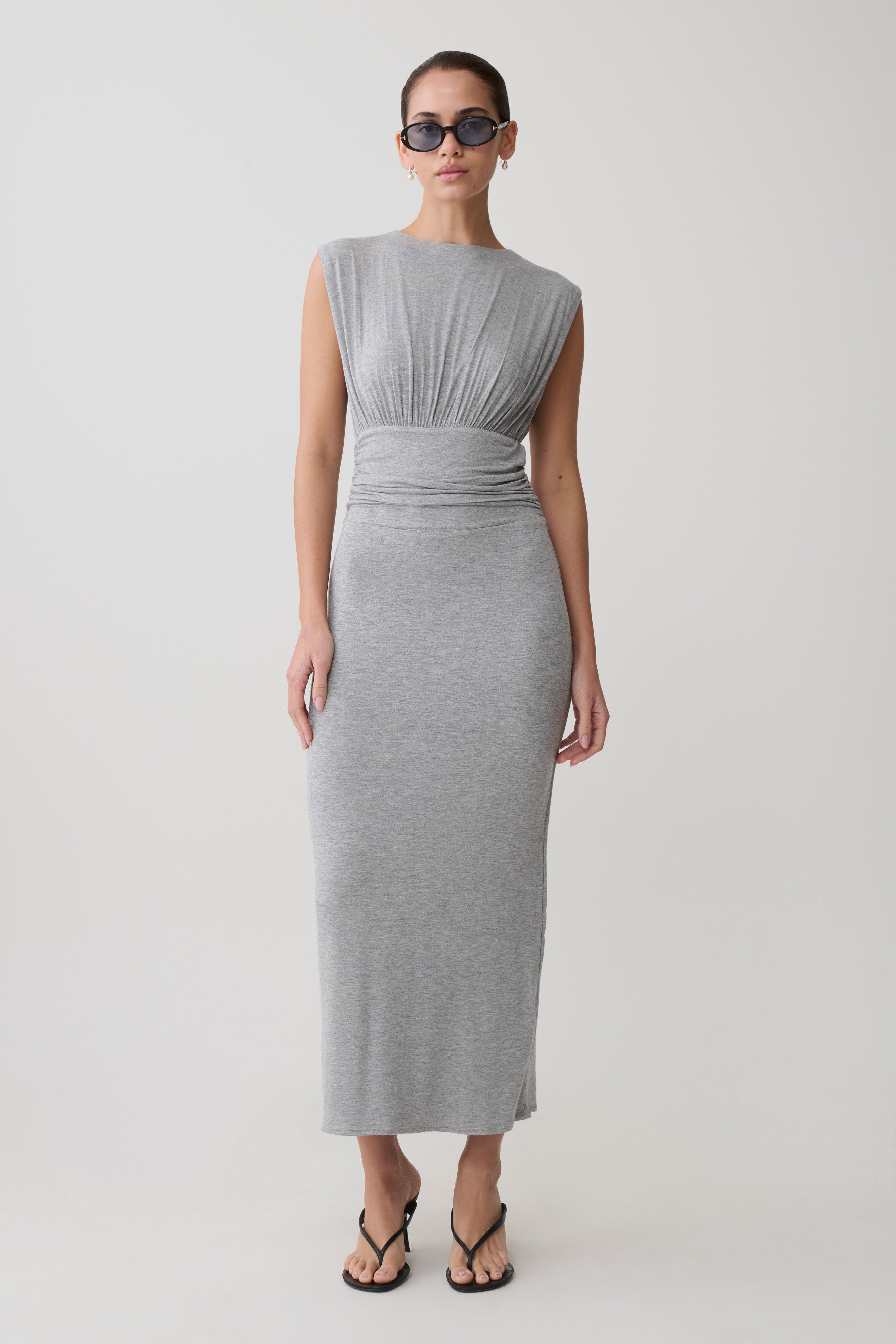 Ruched Modal Sleeveless Midi Dress - Grey Marle