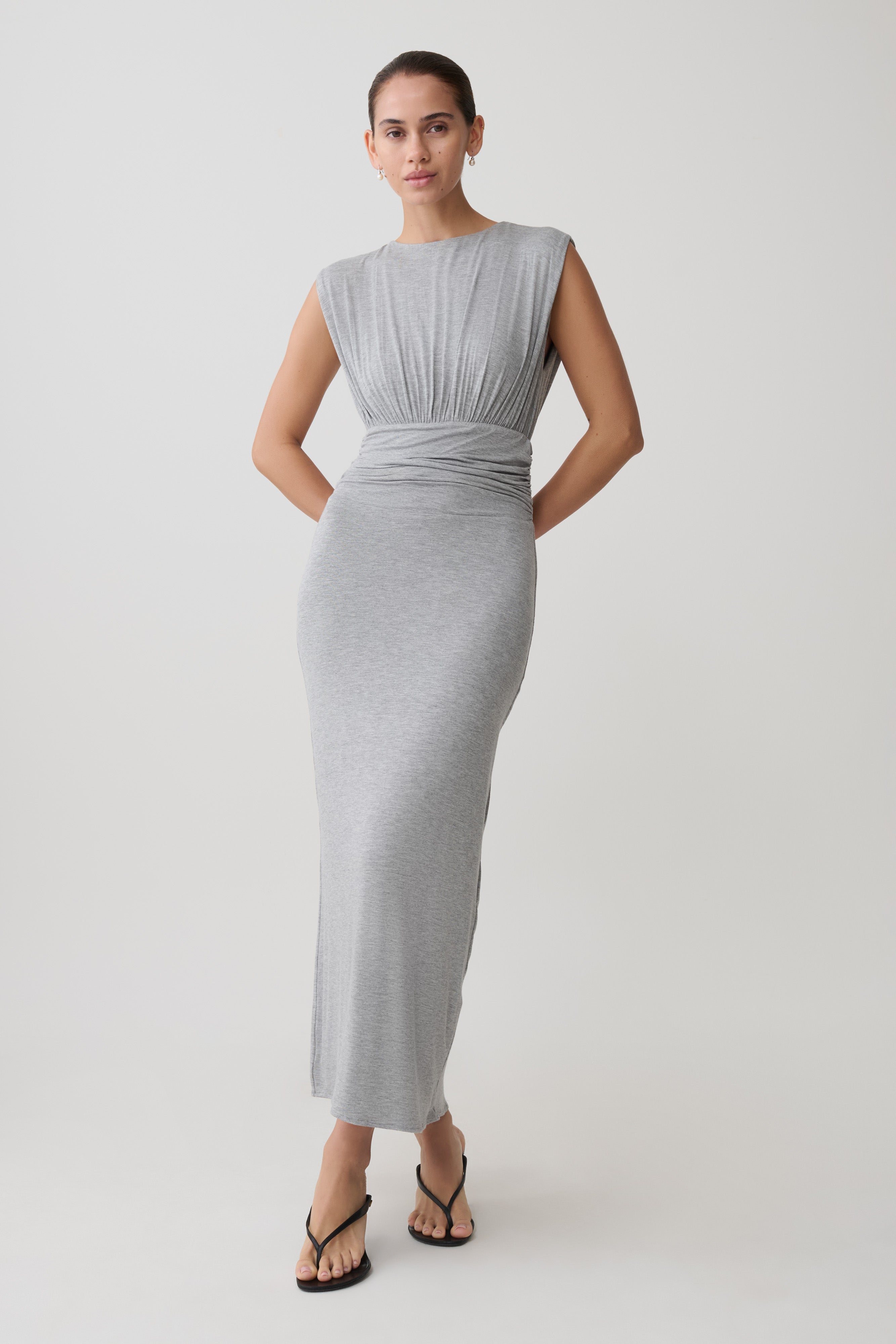 Ruched Modal Sleeveless Midi Dress - Grey Marle