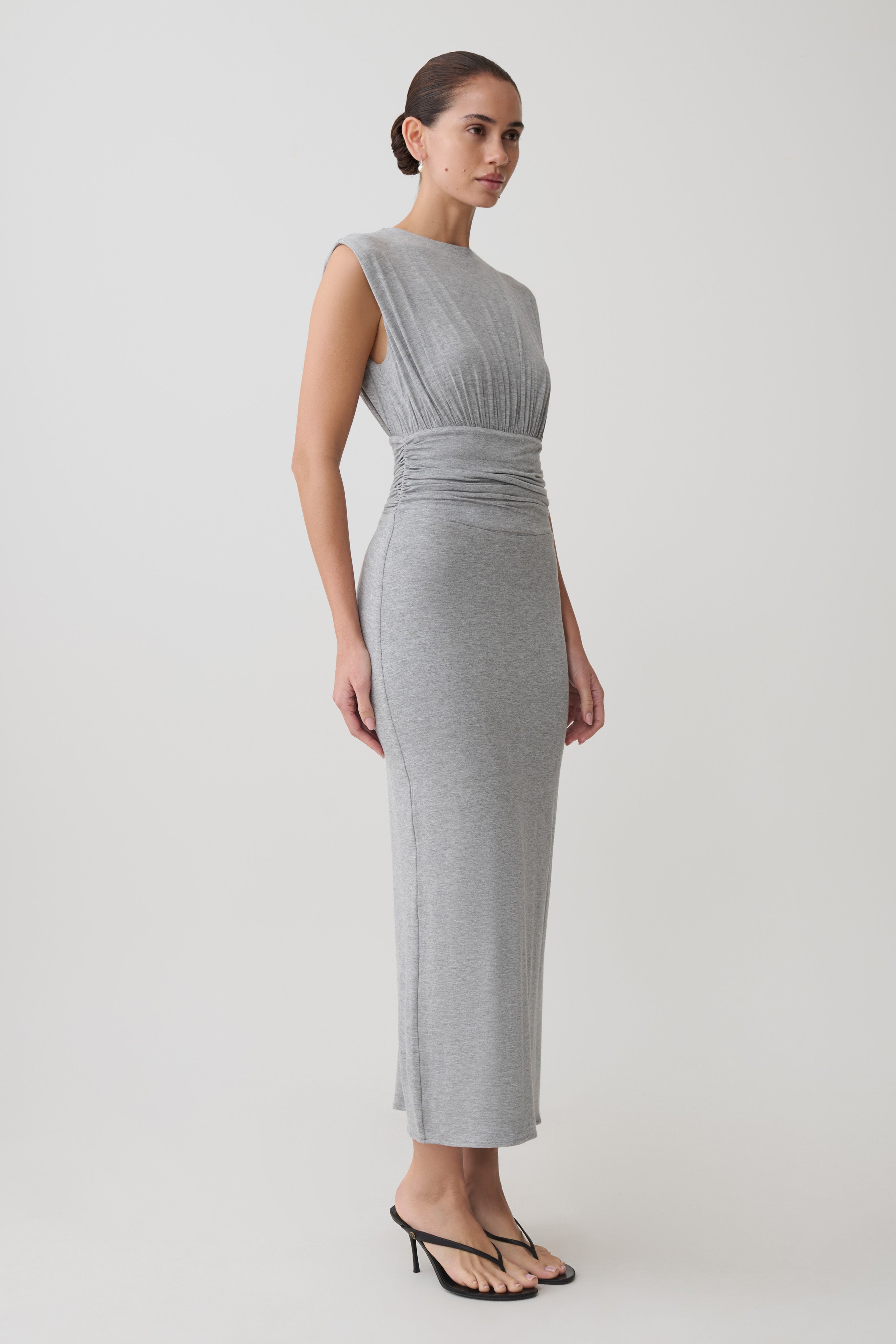 Ruched Modal Sleeveless Midi Dress - Grey Marle