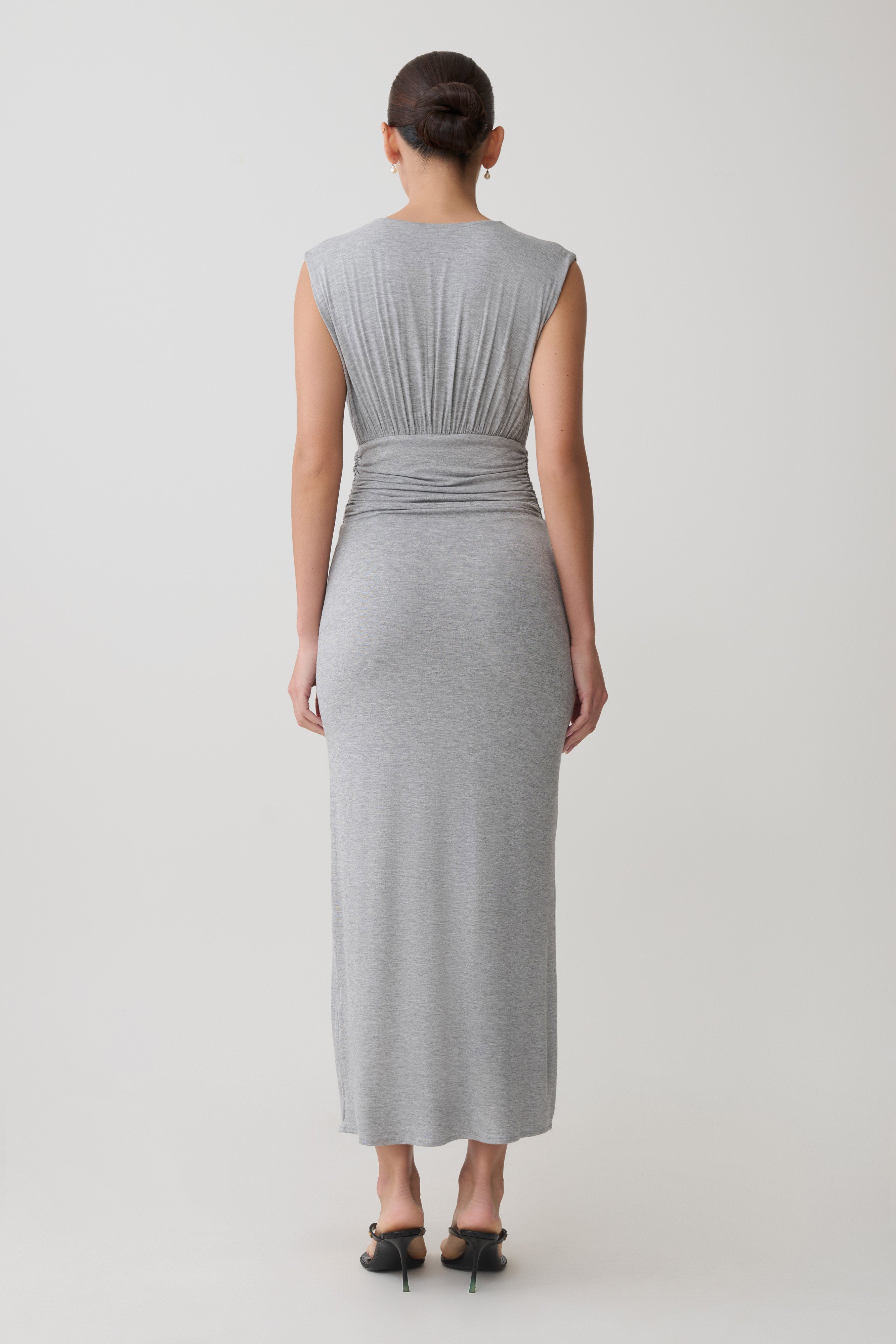 Ruched Modal Sleeveless Midi Dress - Grey Marle