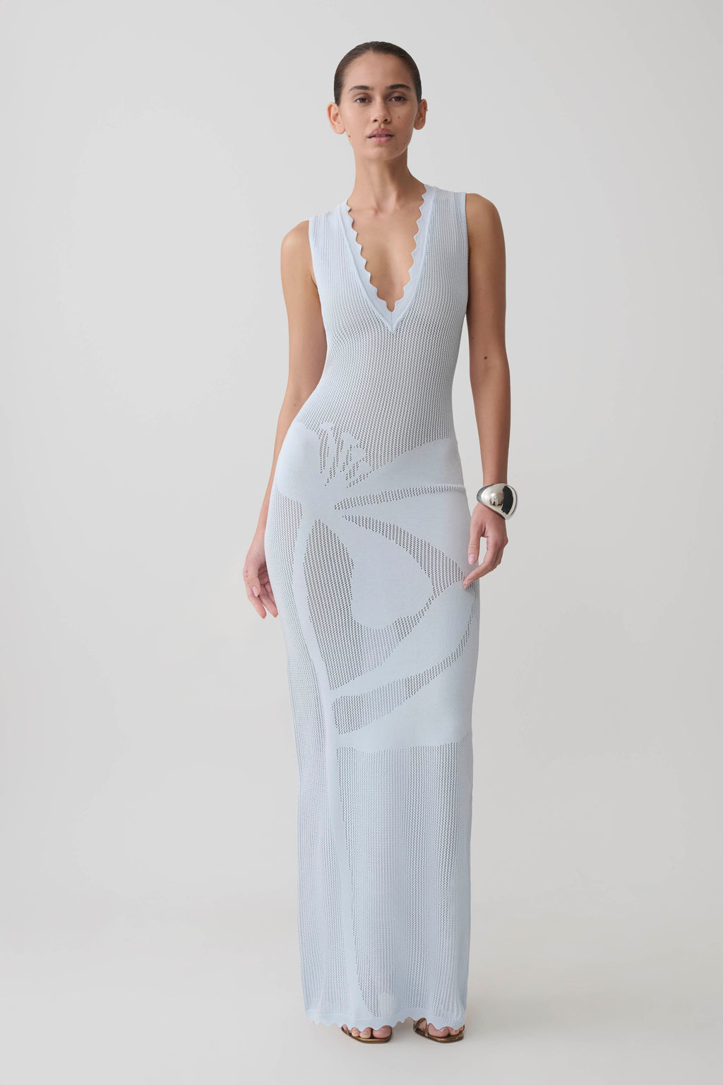 Floral Knit Maxi Dress - Light Blue