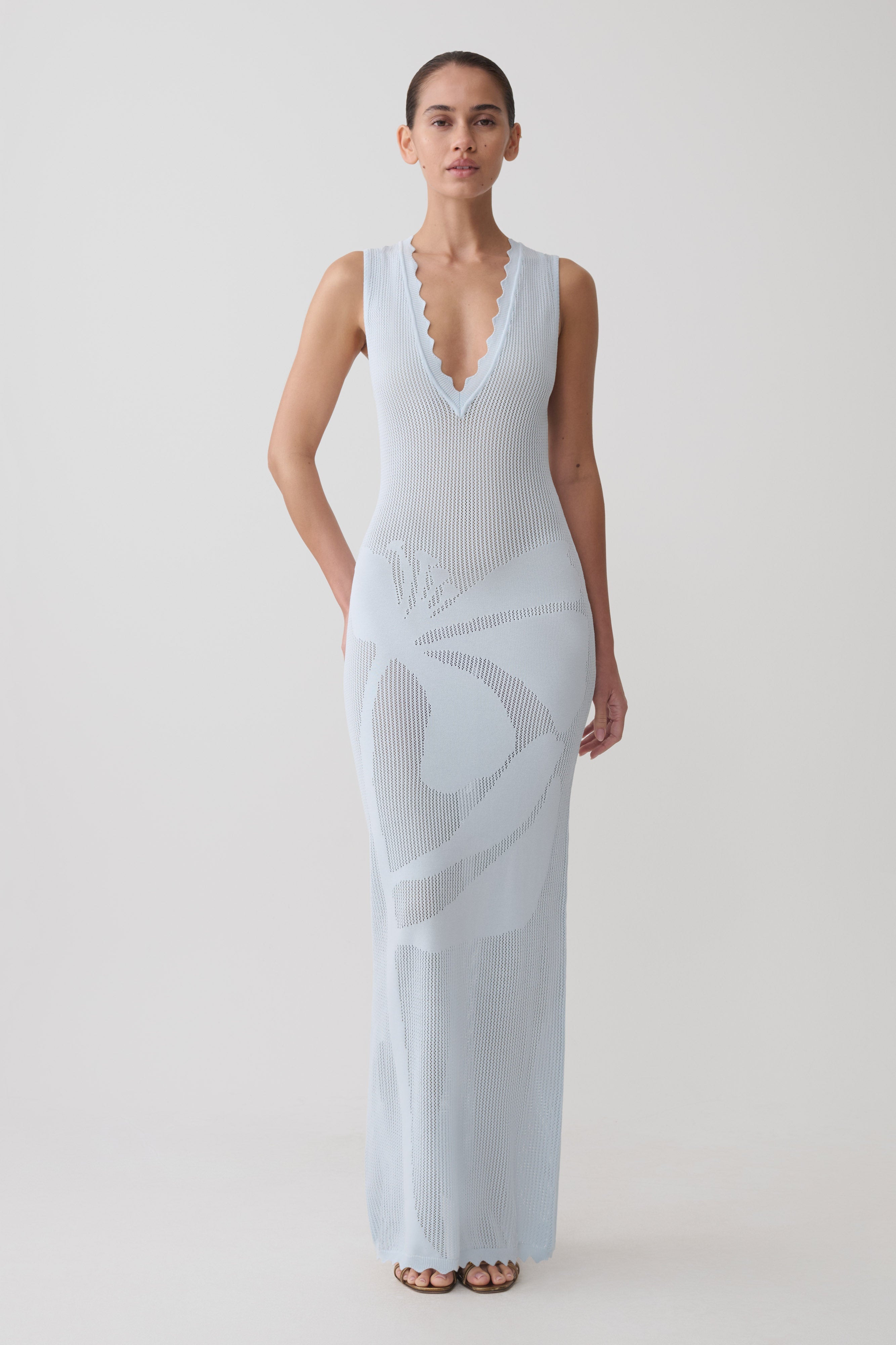 Floral Knit Maxi Dress - Light Blue