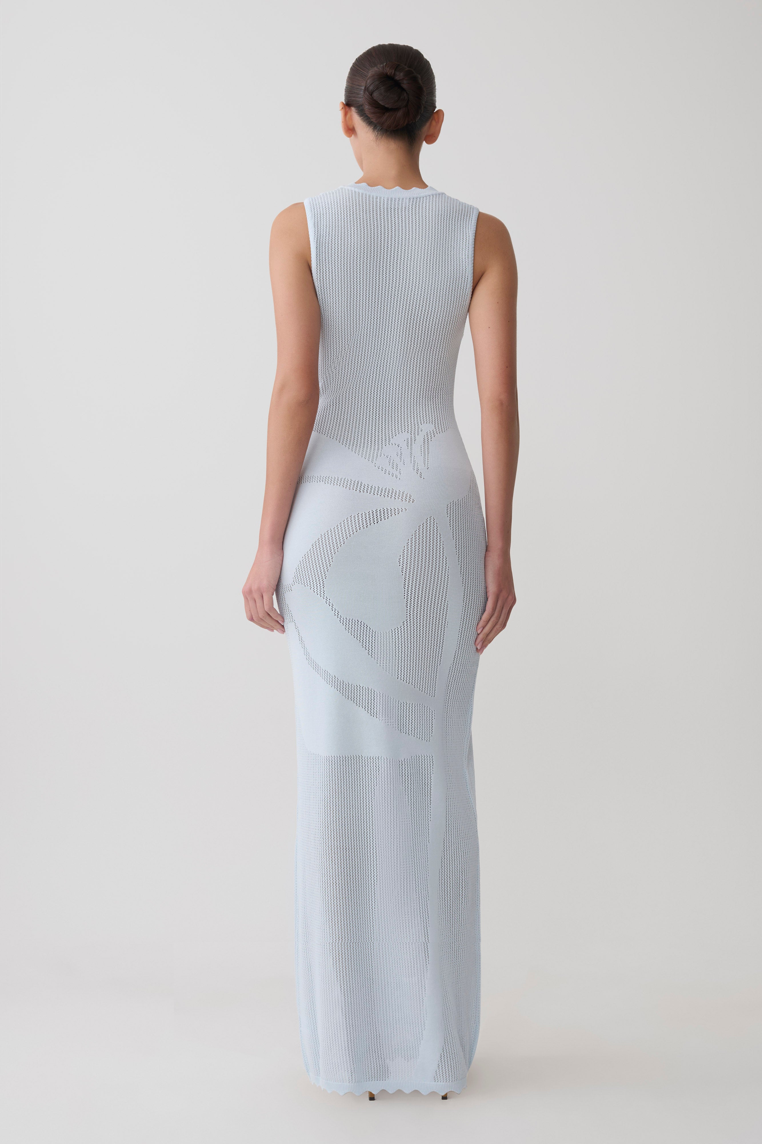 Floral Knit Maxi Dress - Light Blue
