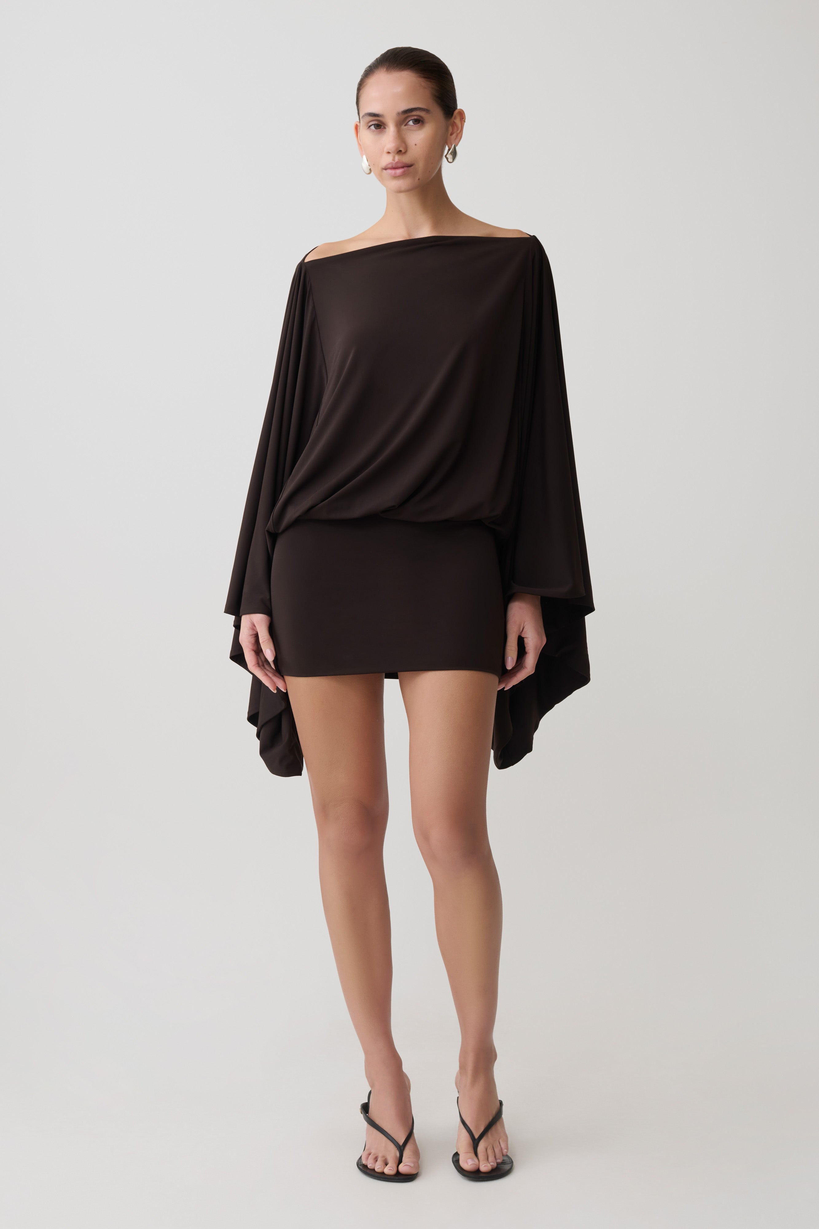 Draped Mini Dress - Dark Chocolate