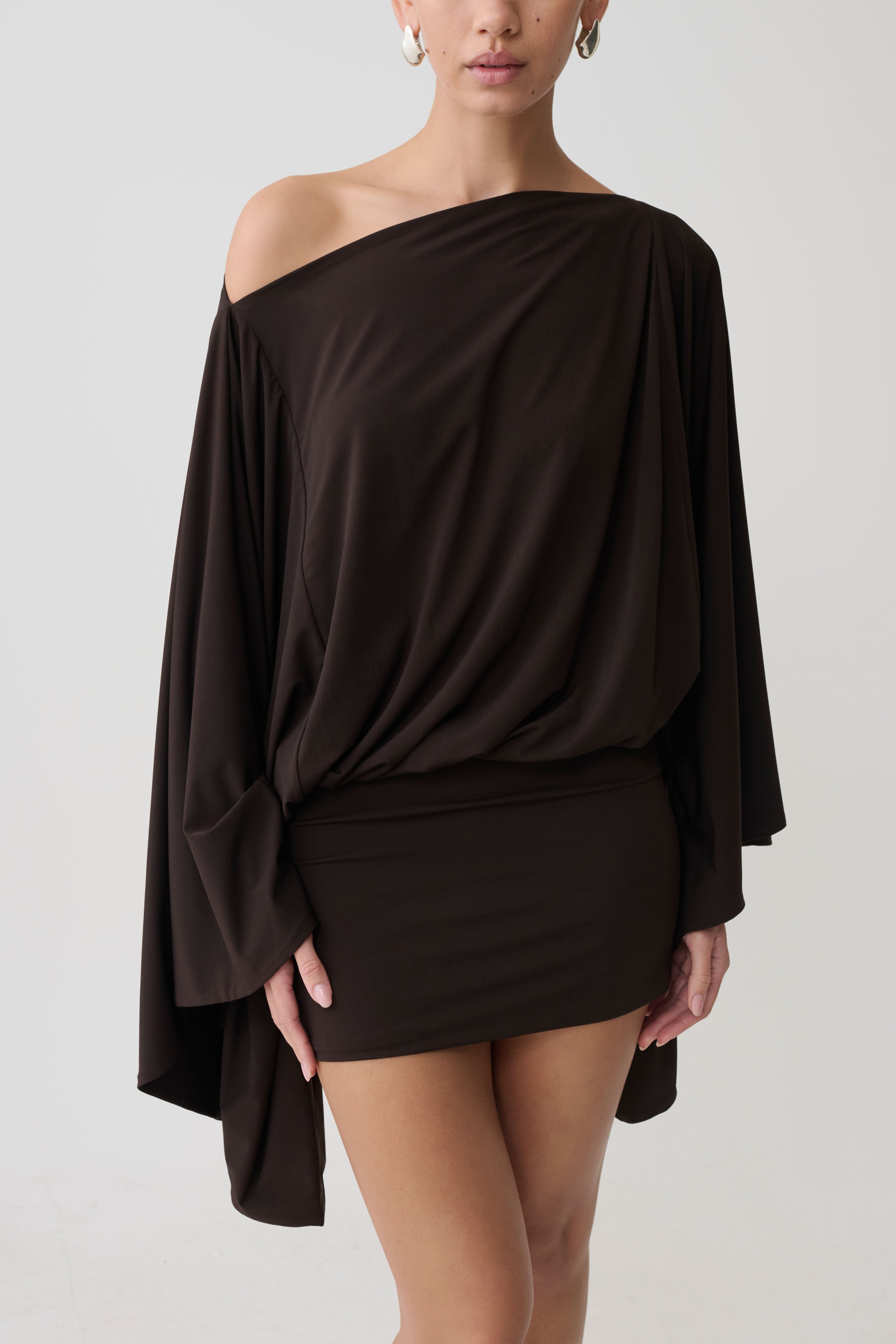 Draped Mini Dress - Dark Chocolate