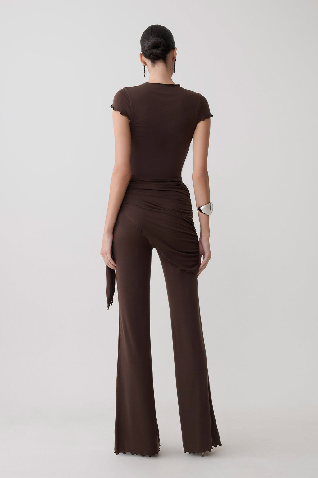 High Neck Top With Piping Detail - Dark Chocolate