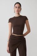 High Neck Top With Piping Detail - Dark Chocolate