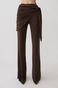 Recht model broek met tailleband - Donker chocoladebruin