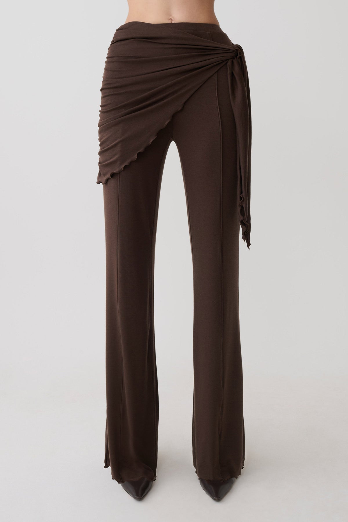 Recht model broek met tailleband - Donker chocoladebruin