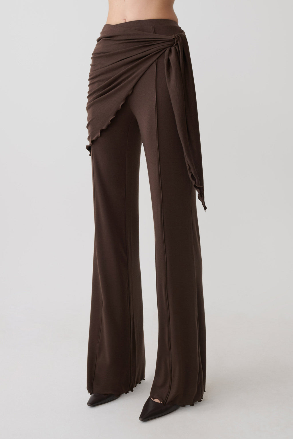 Recht model broek met tailleband - Donker chocoladebruin
