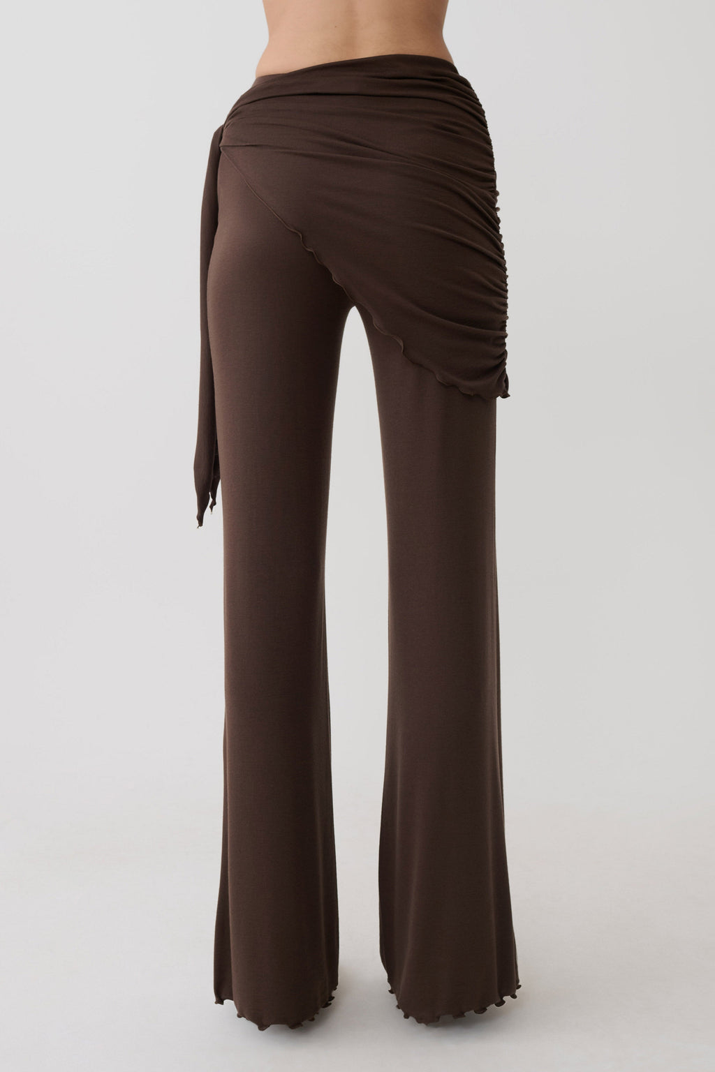 Recht model broek met tailleband - Donker chocoladebruin