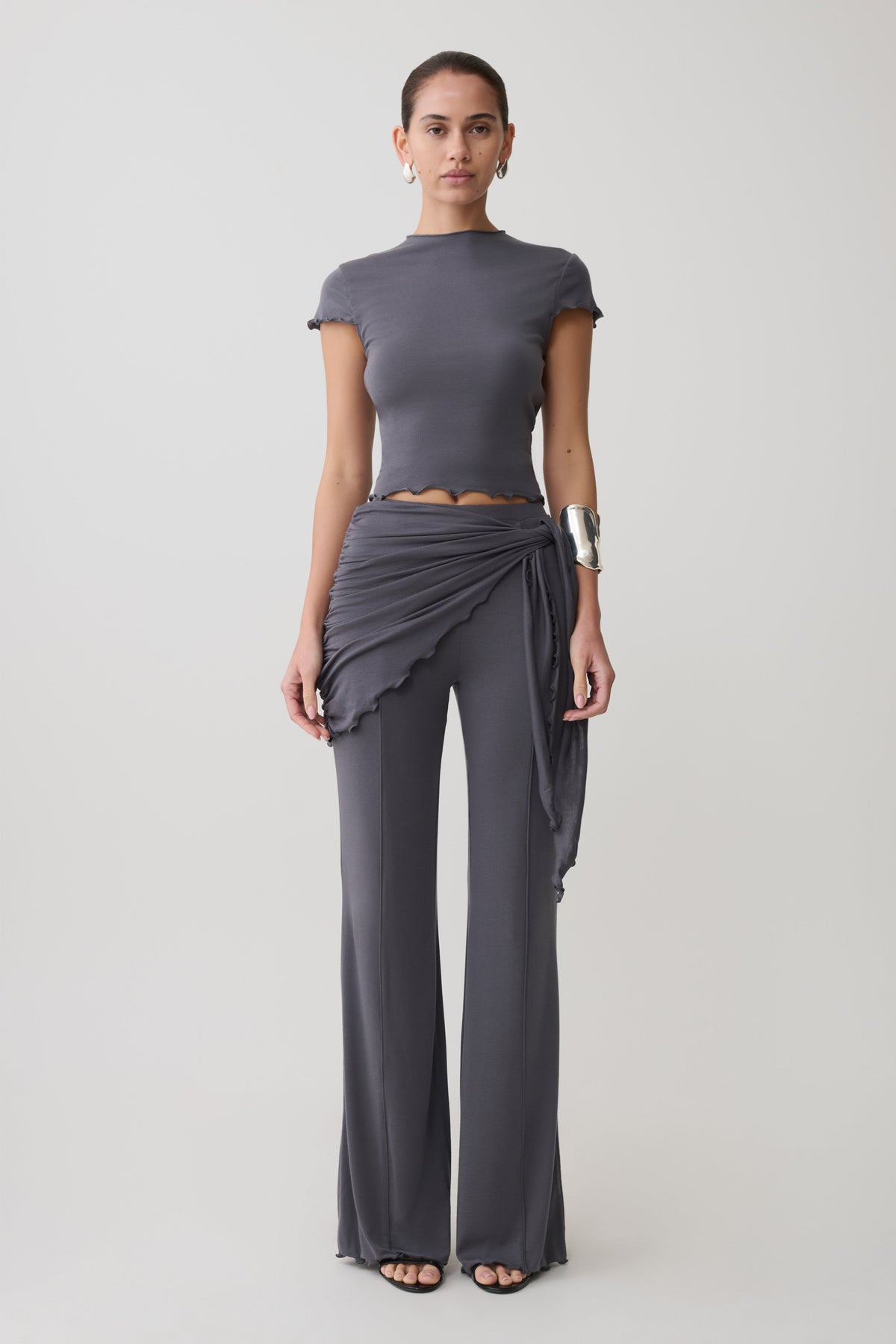 Recht model broek met tailleband - Grijs
