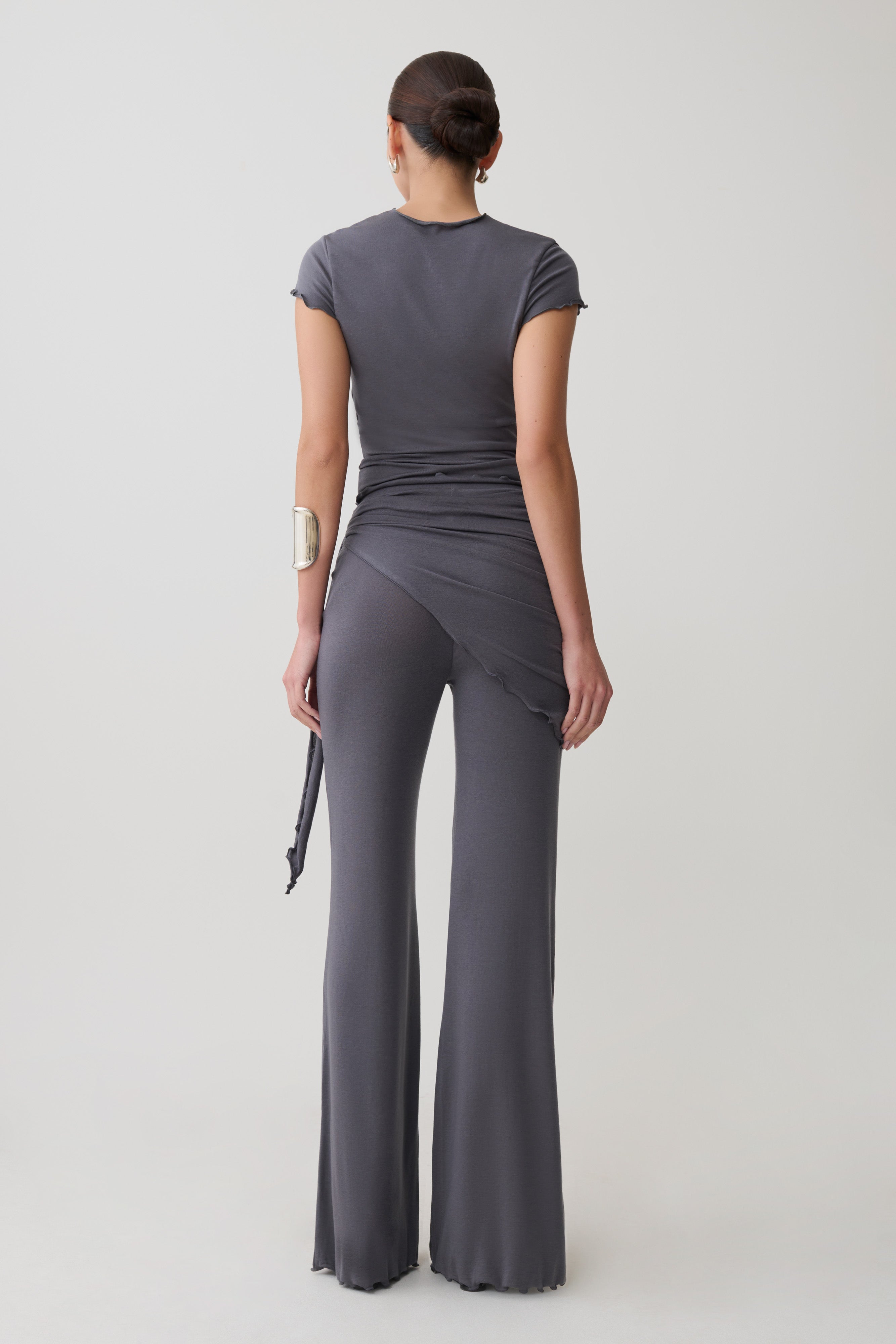 High Neck Top With Piping Detail - Grey
