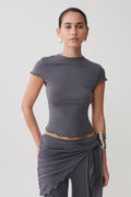 High Neck Top With Piping Detail - Grey
