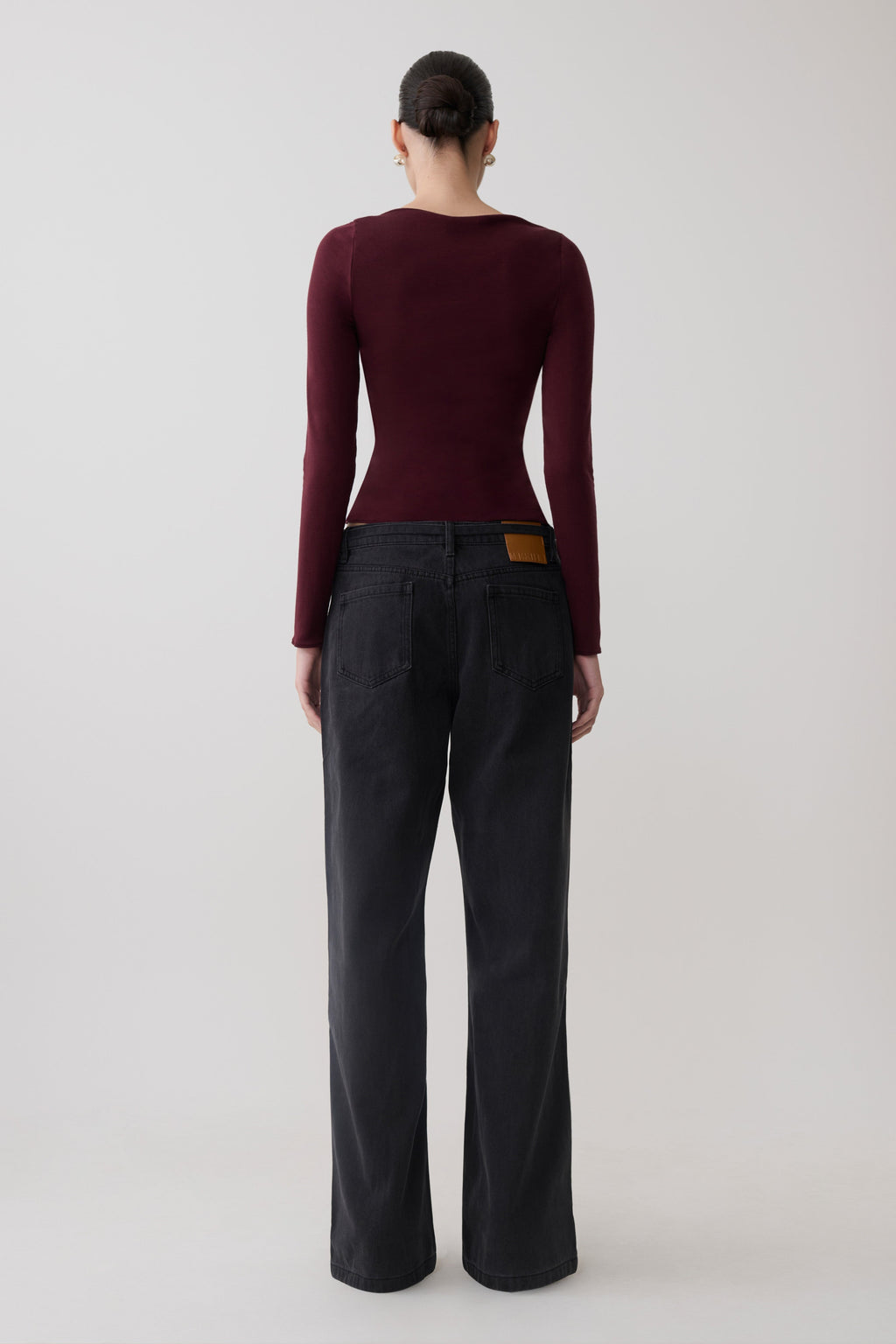 Long Sleeve Sheer Top - Burgundy