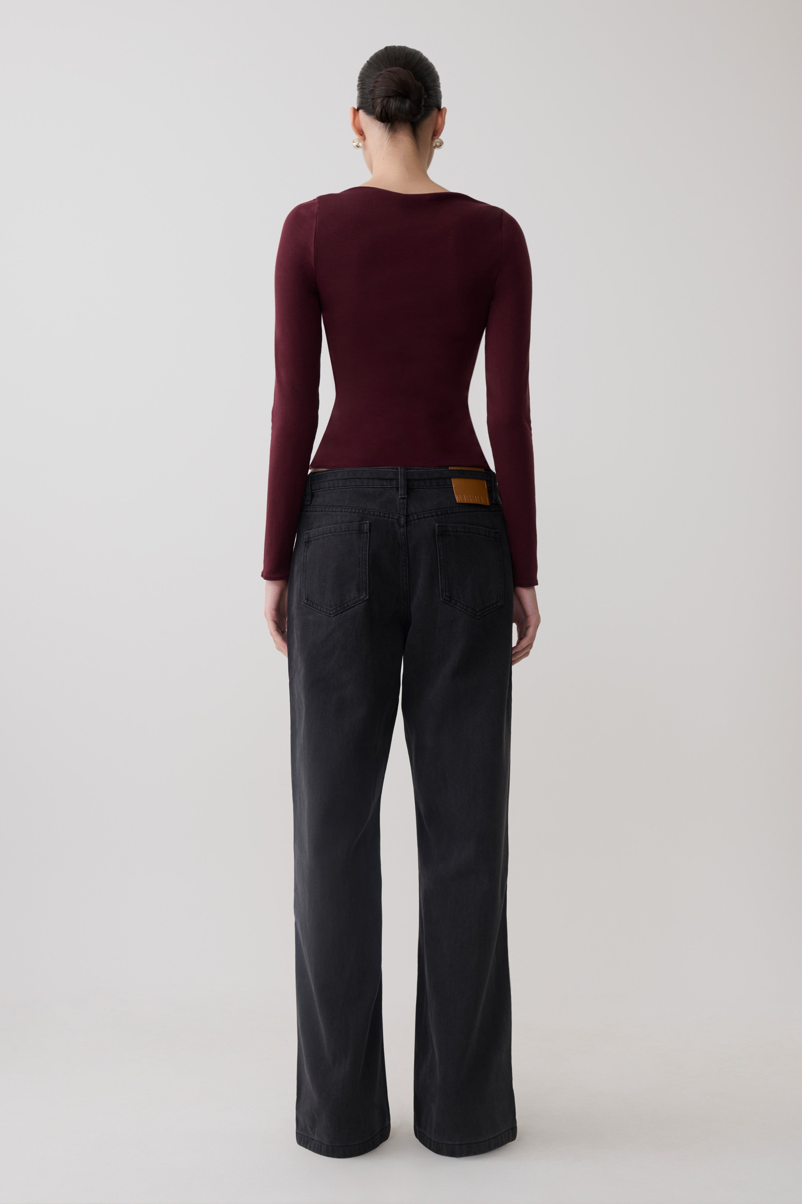 Long Sleeve Sheer Top - Burgundy
