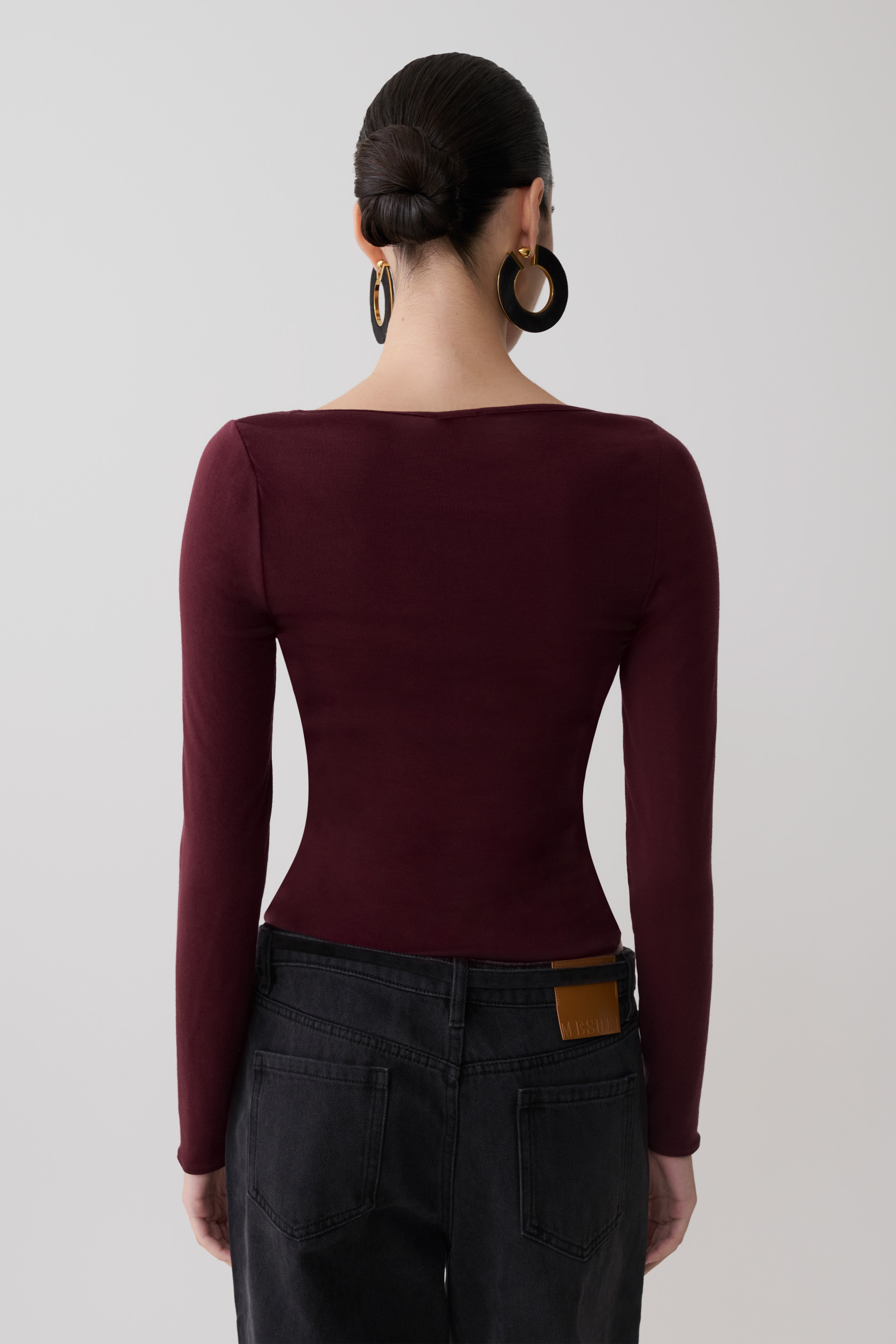Long Sleeve Sheer Top - Burgundy