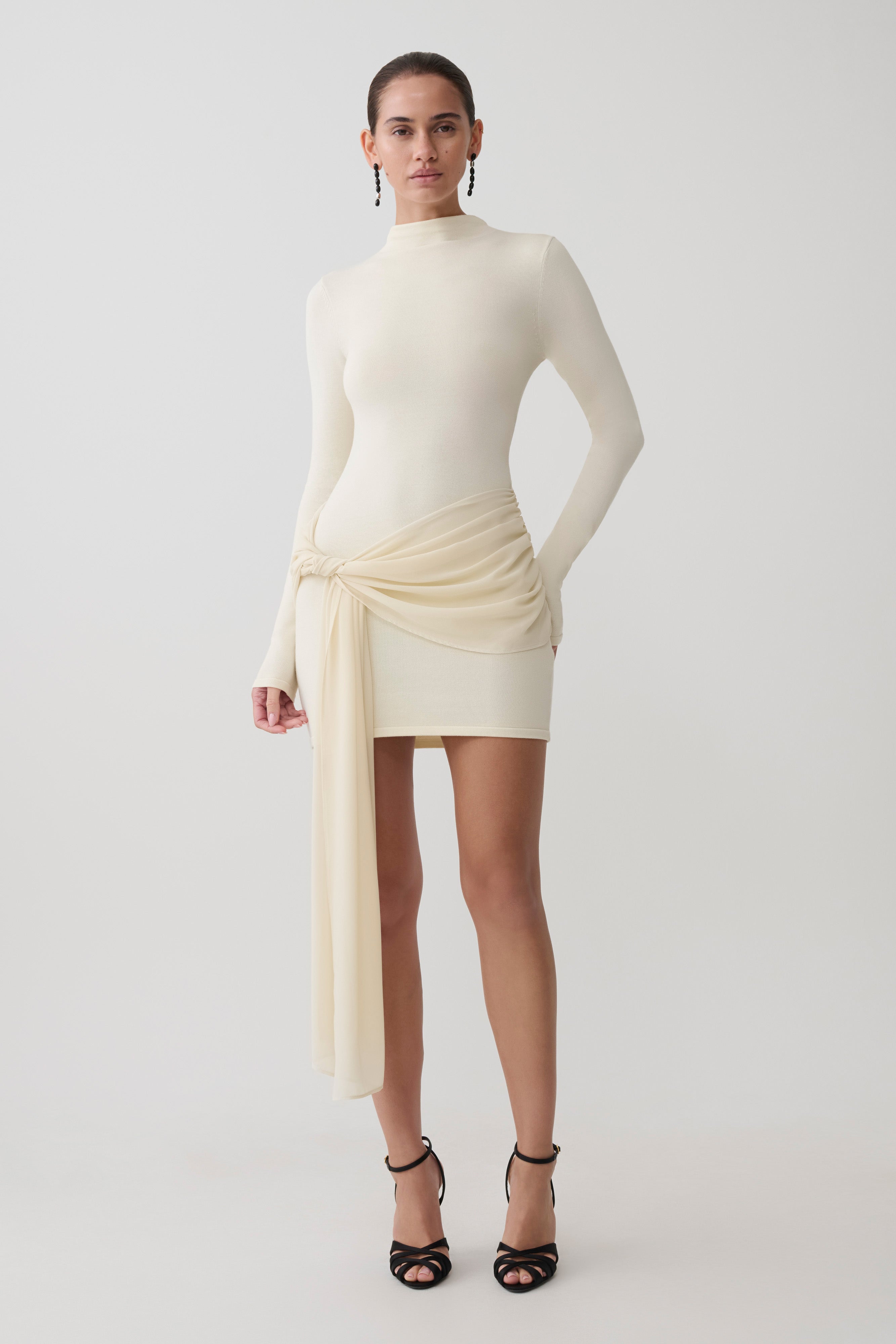 Knit Chiffon Mini Dress - Buttercream