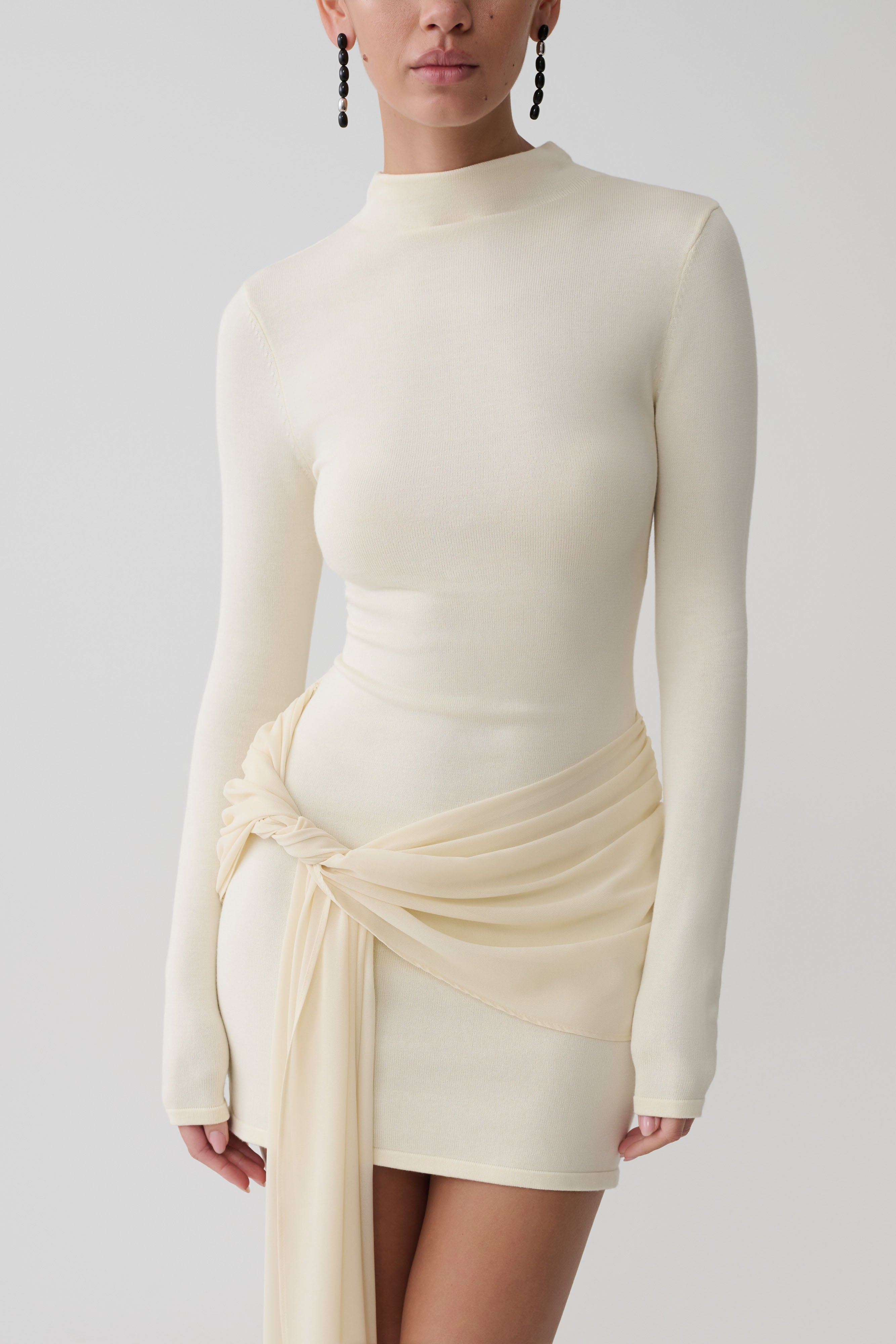 Knit Chiffon Mini Dress - Buttercream