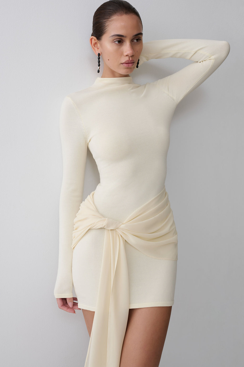Knit Chiffon Mini Dress - Buttercream