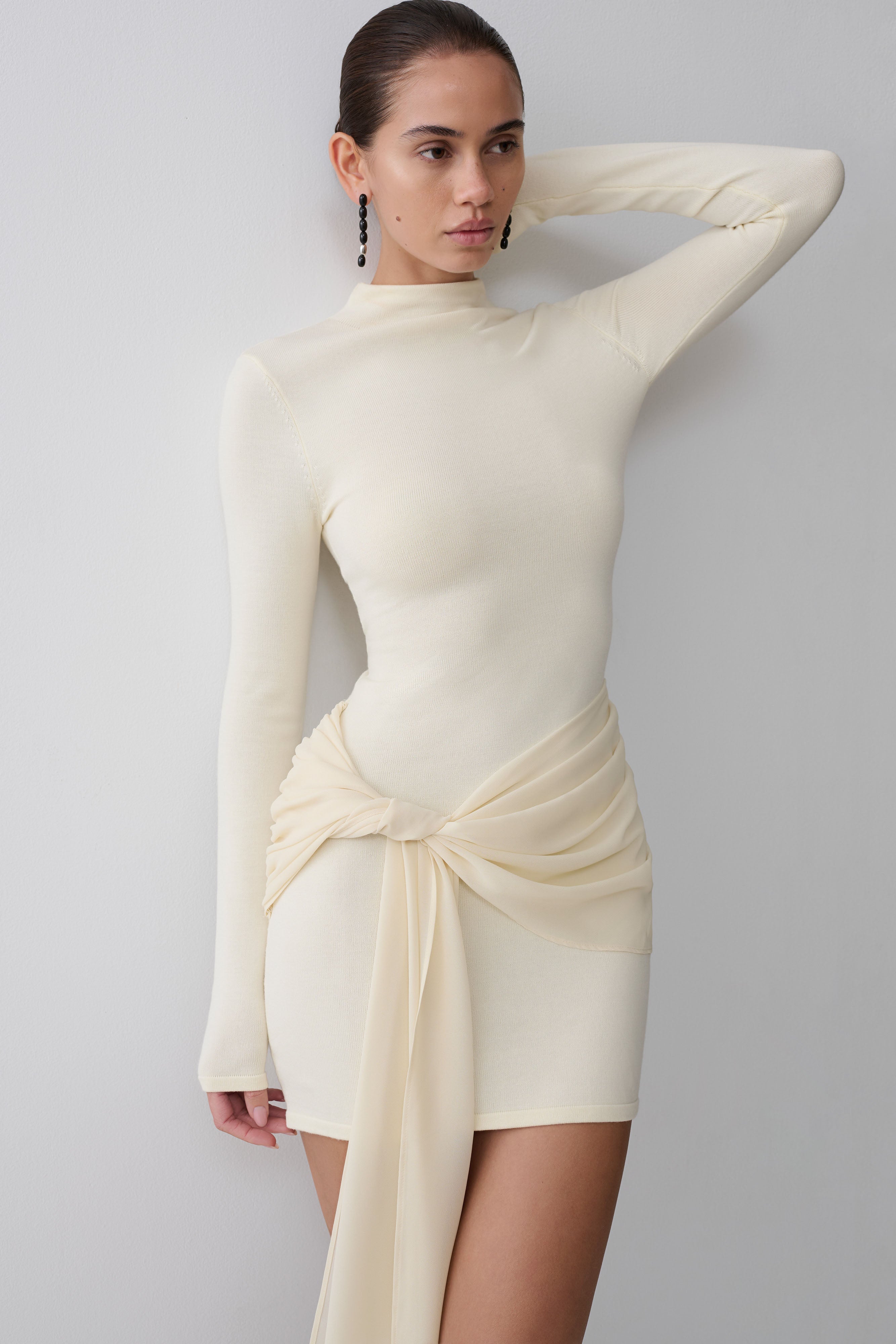 Knit Chiffon Mini Dress - Buttercream
