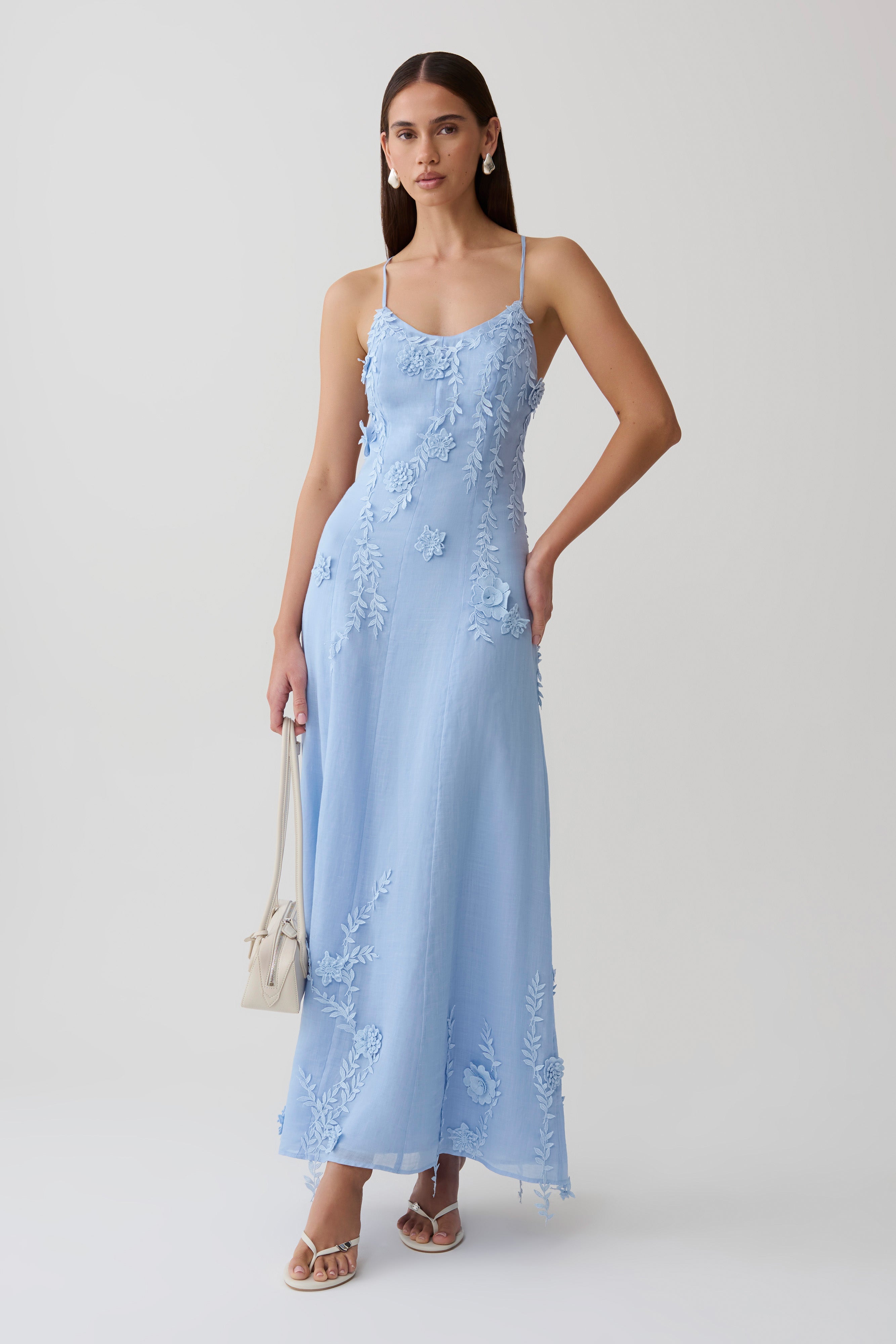 Floral Lace Midi Dress - Pale Blue