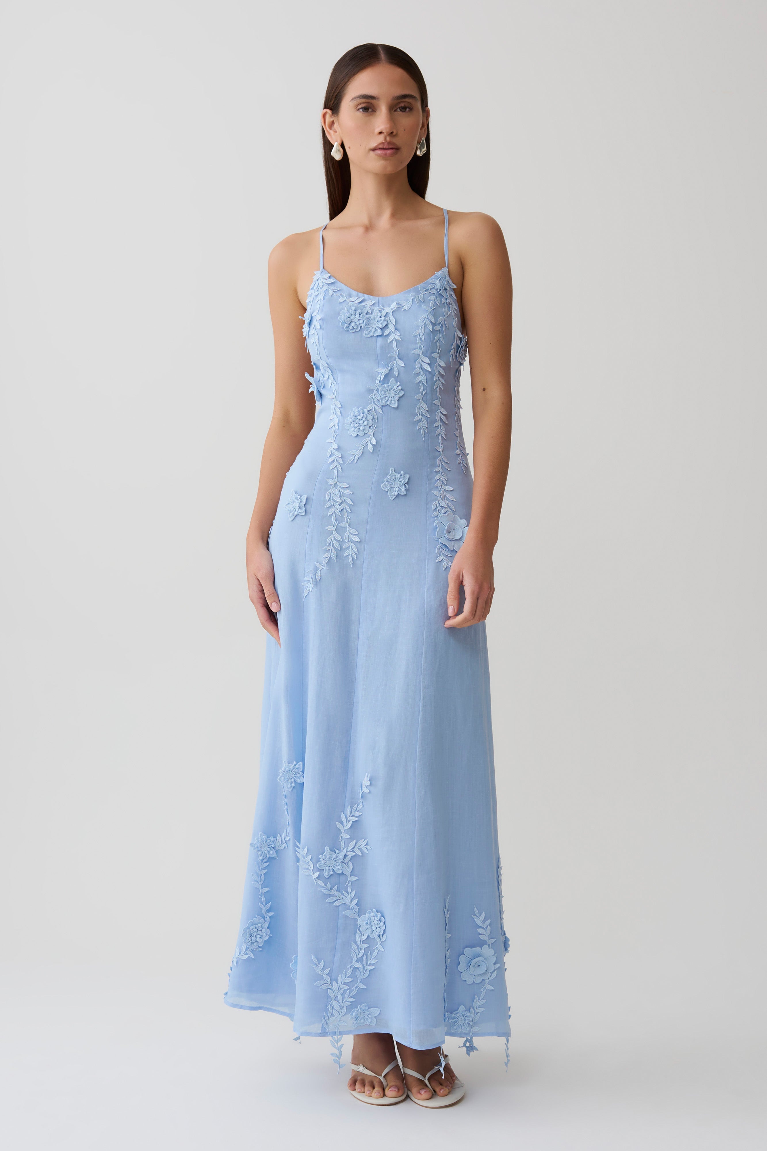 Floral Lace Midi Dress - Pale Blue