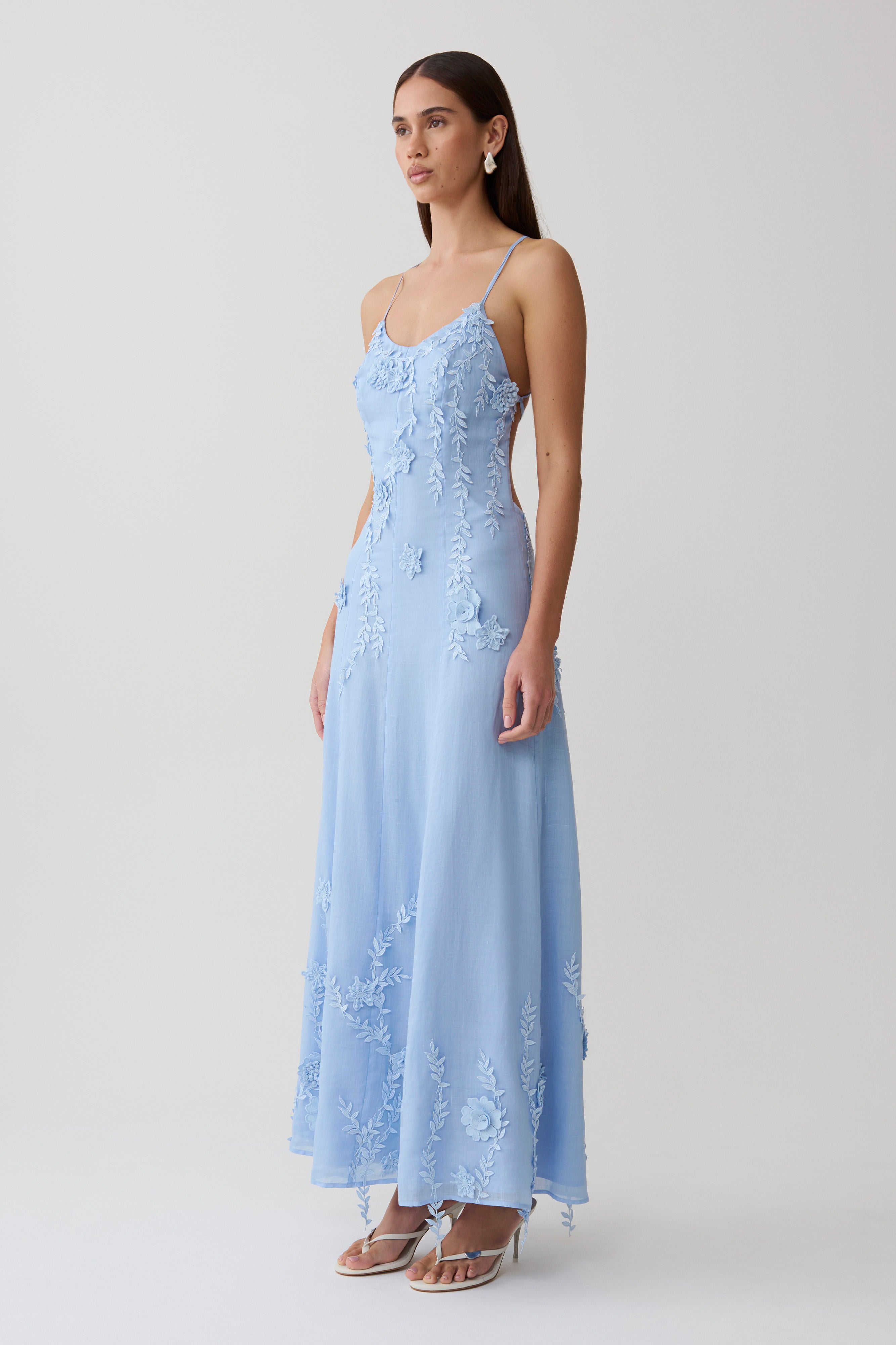 Floral Lace Midi Dress - Pale Blue