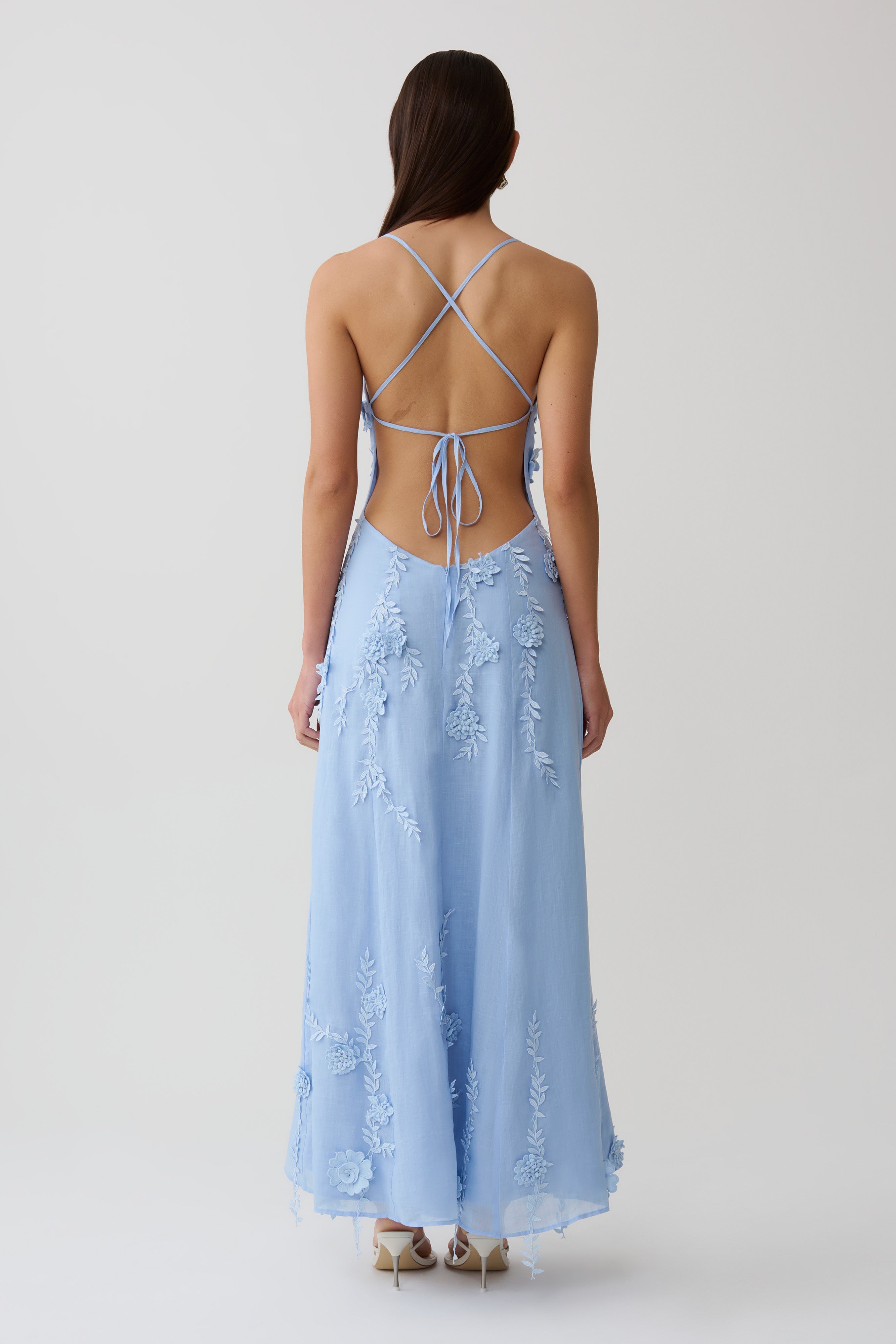 Floral Lace Midi Dress - Pale Blue