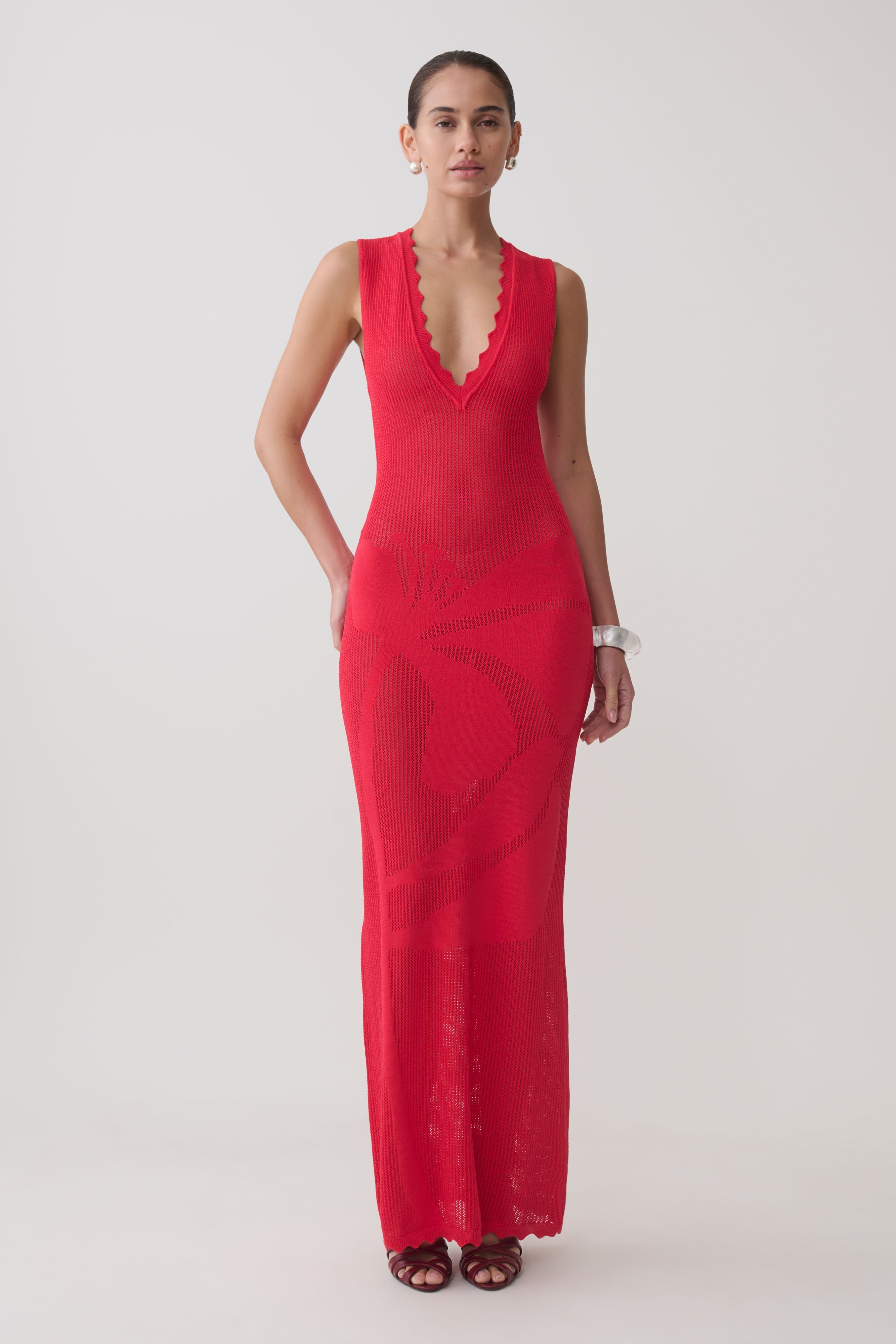 Floral Knit Maxi Dress - Pomegranate