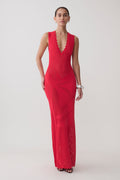 Floral Knit Maxi Dress - Pomegranate