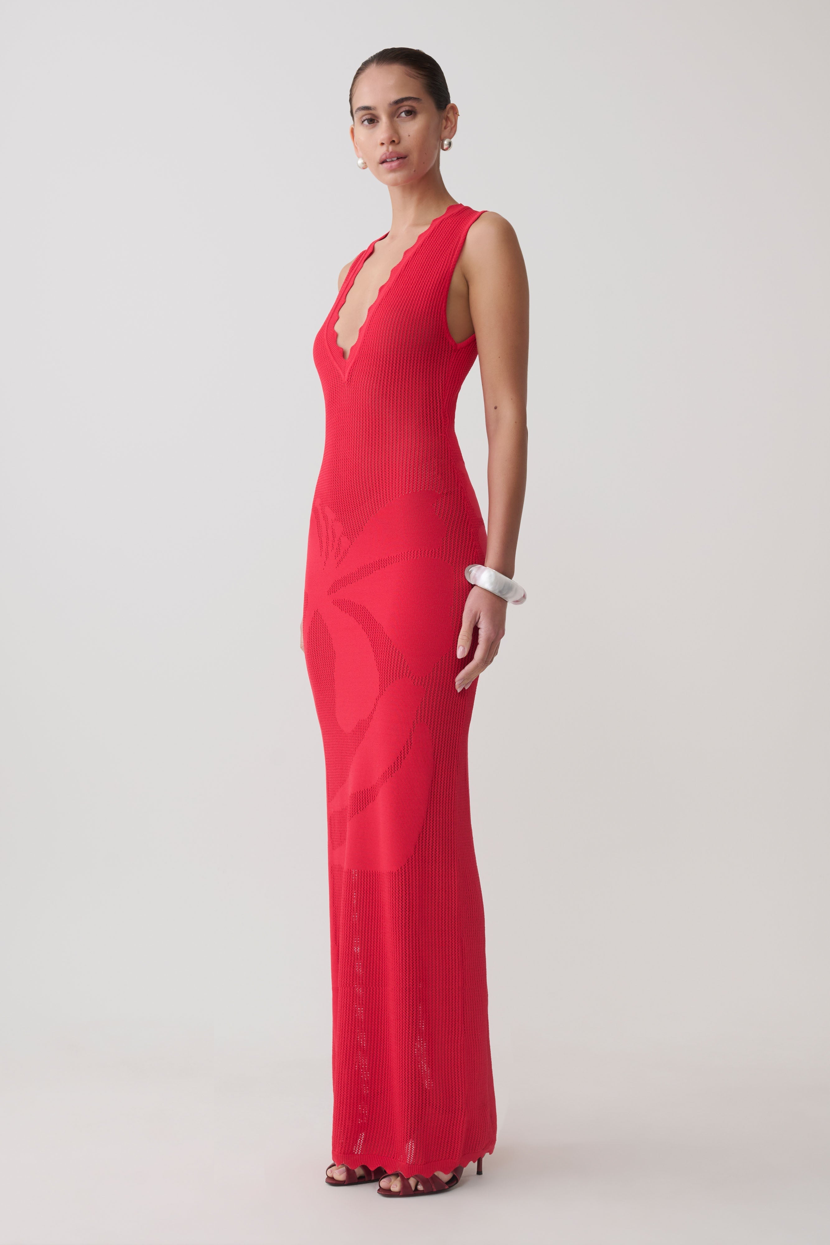 Floral Knit Maxi Dress - Pomegranate