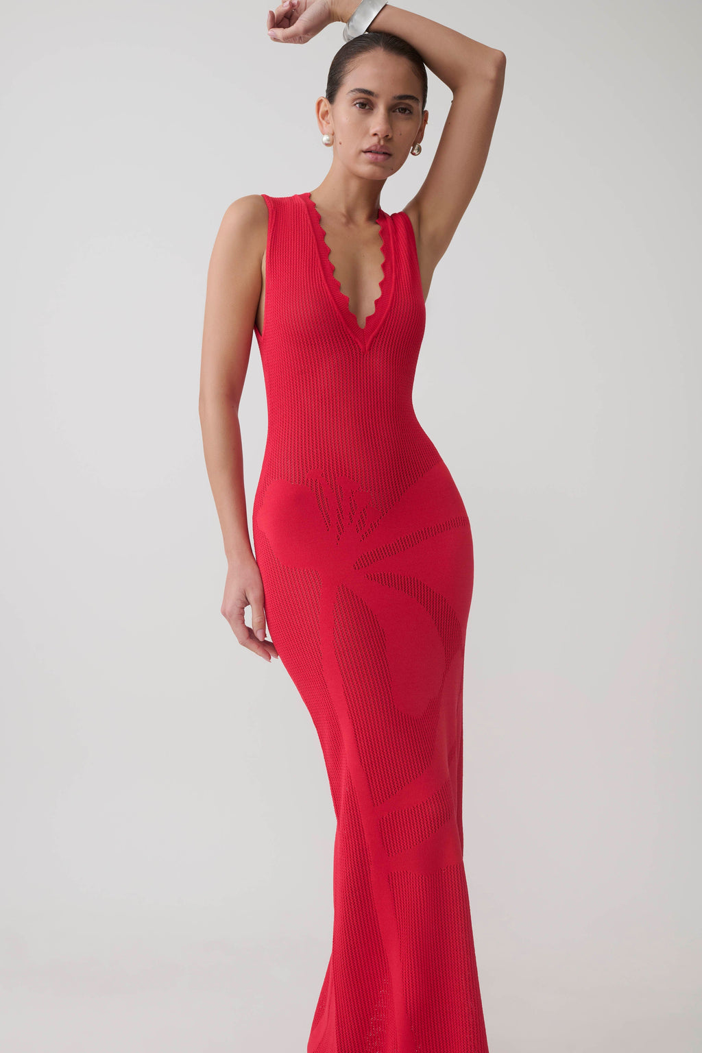 Floral Knit Maxi Dress - Pomegranate