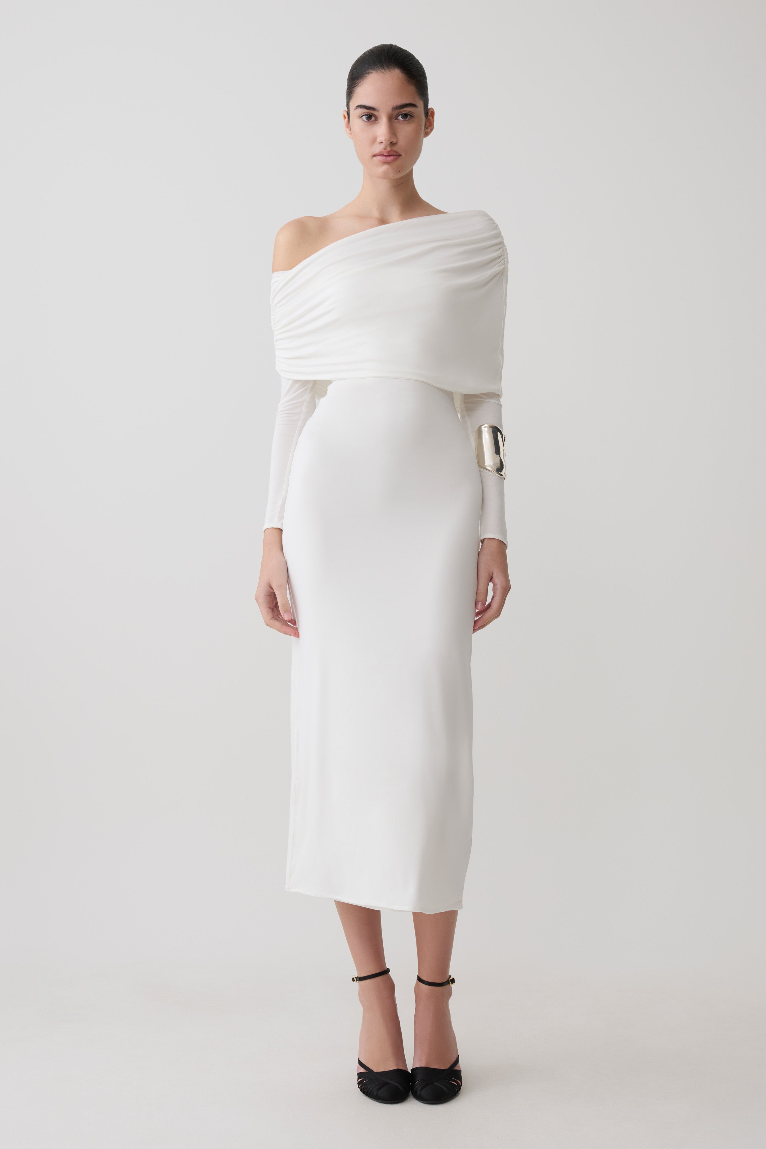 Modal One Shoulder Midi Dress - White