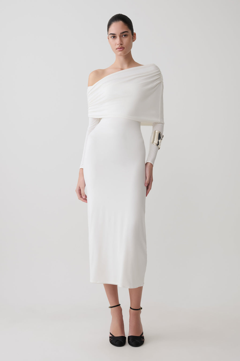 Modal One Shoulder Midi Dress - White