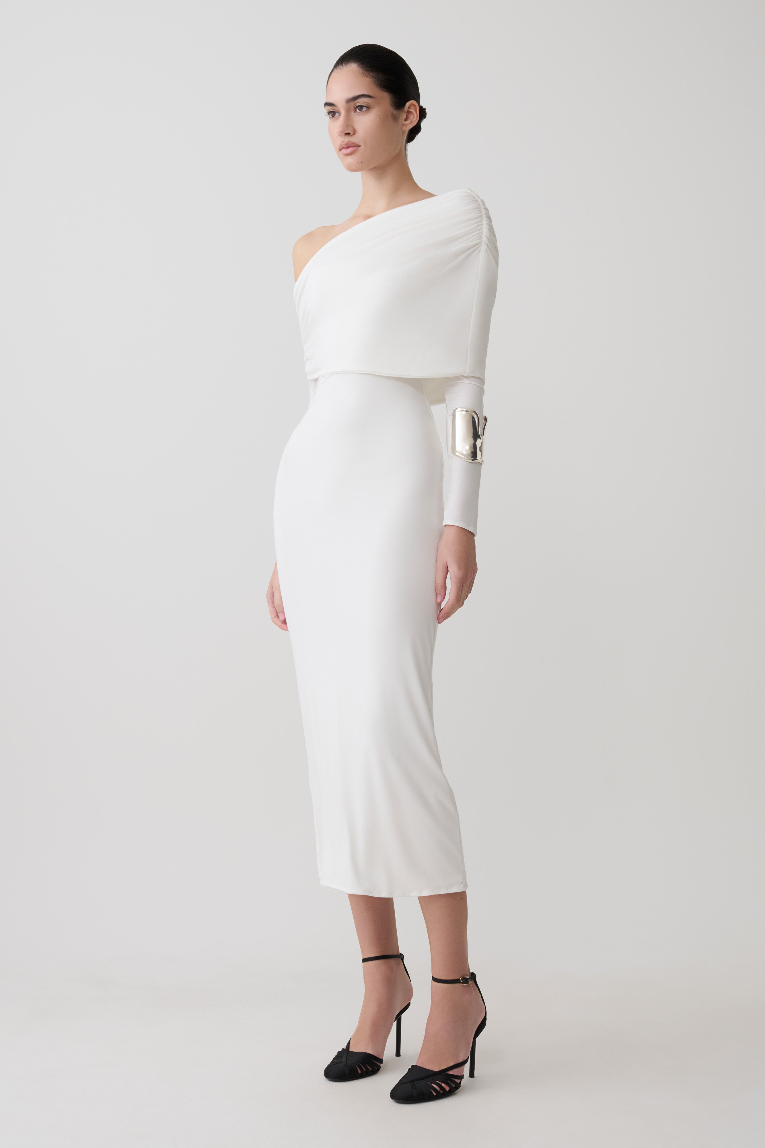 Modal One Shoulder Midi Dress - White