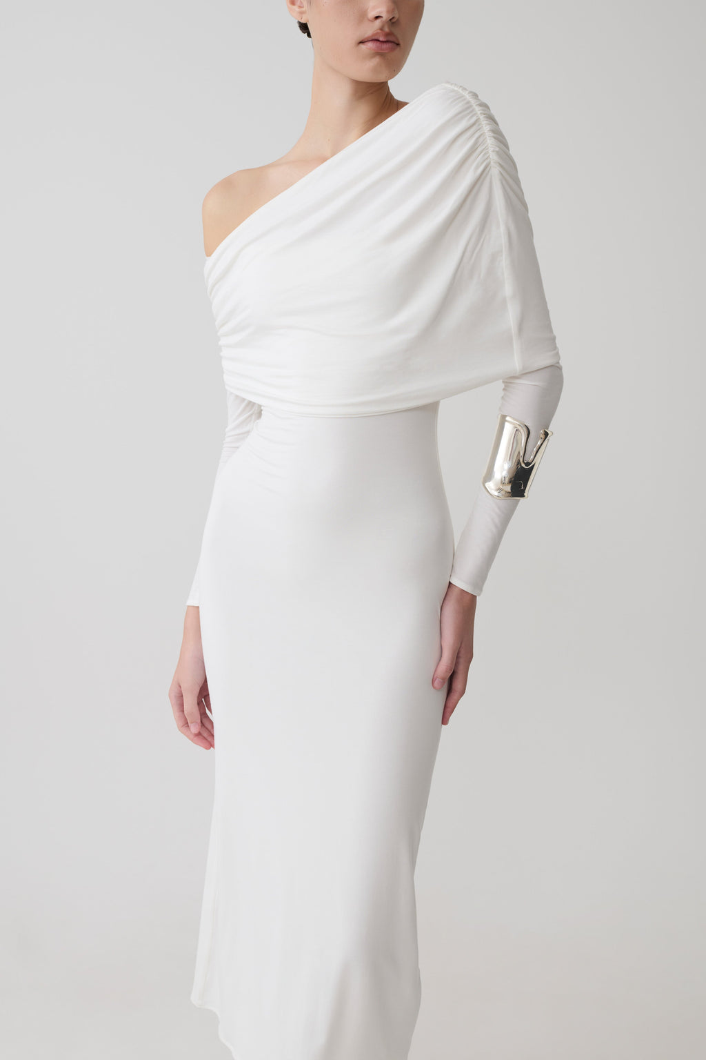 Modal One Shoulder Midi Dress - White