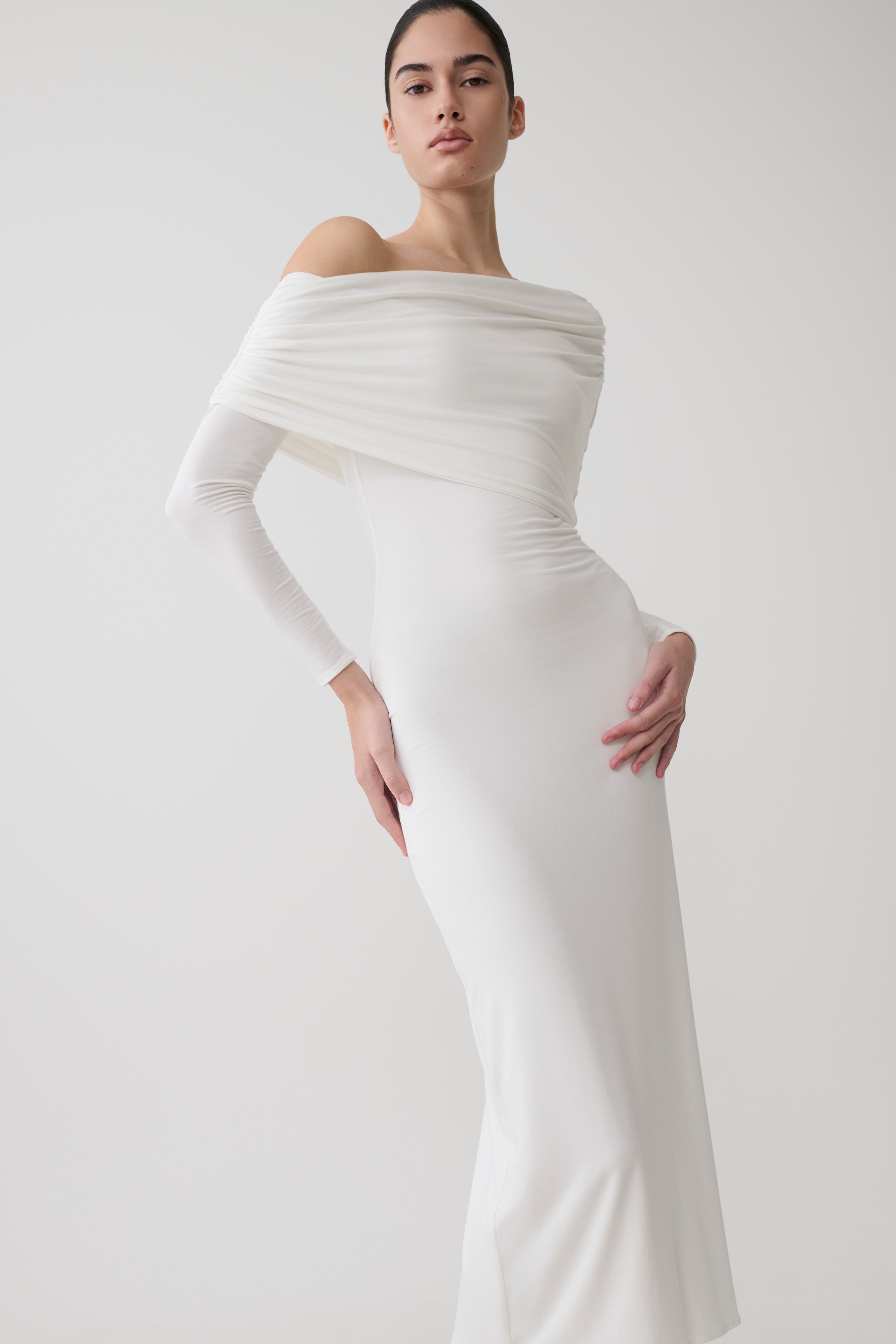 Modal One Shoulder Midi Dress - White