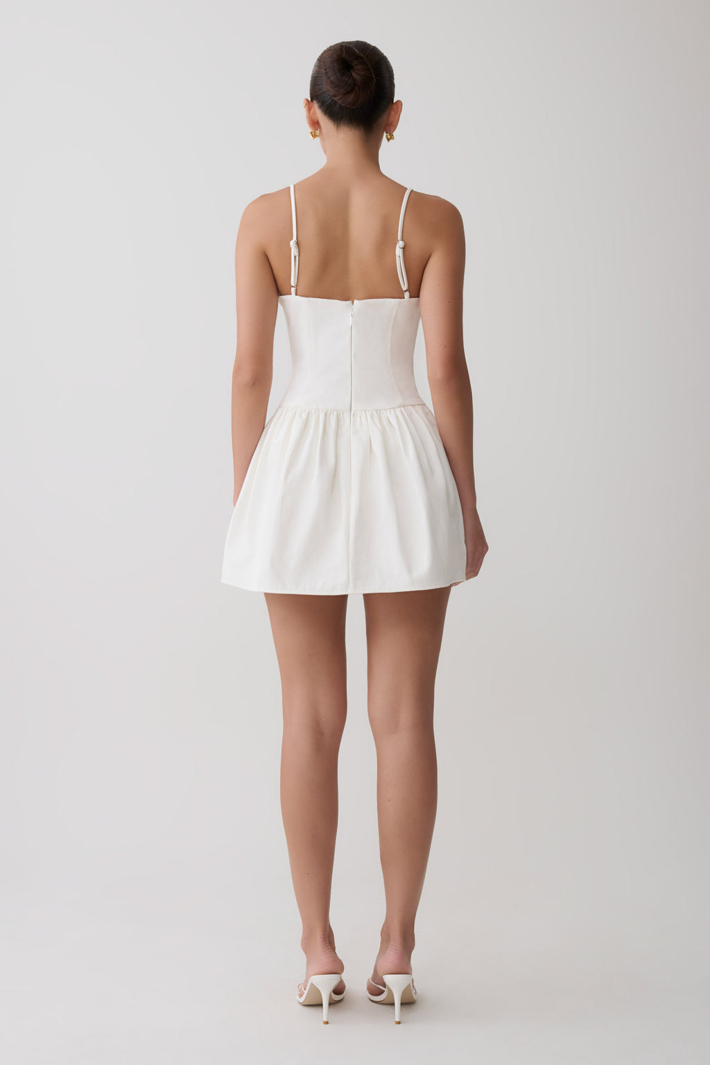 Applique Denim Bustier Mini Dress - White