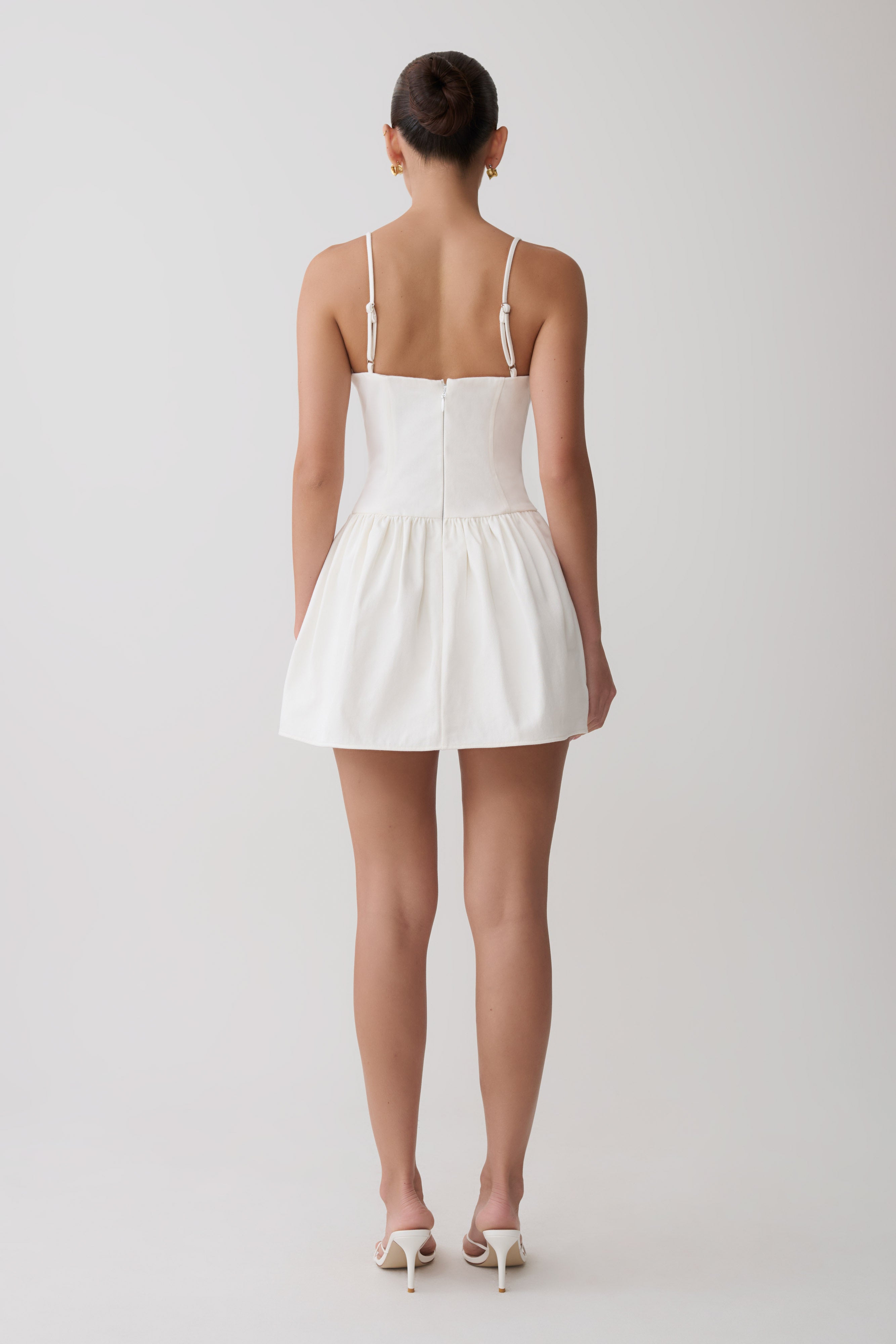 Applique Denim Bustier Mini Dress - White