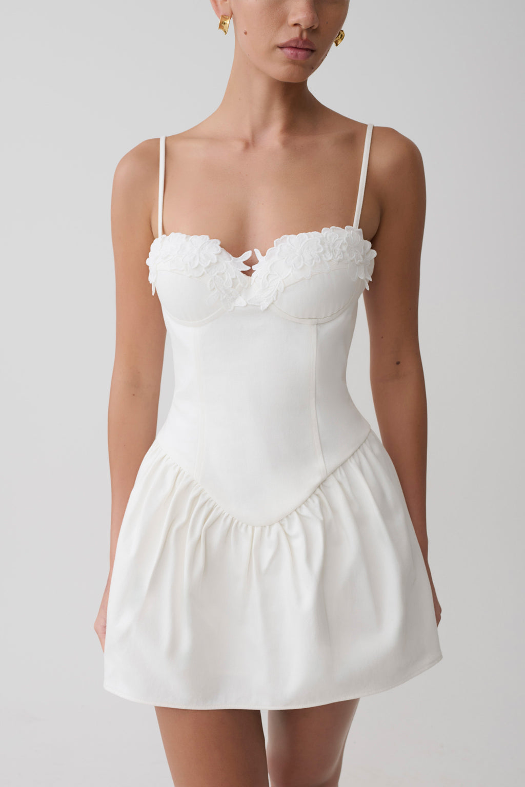 Applique Denim Bustier Mini Dress - White