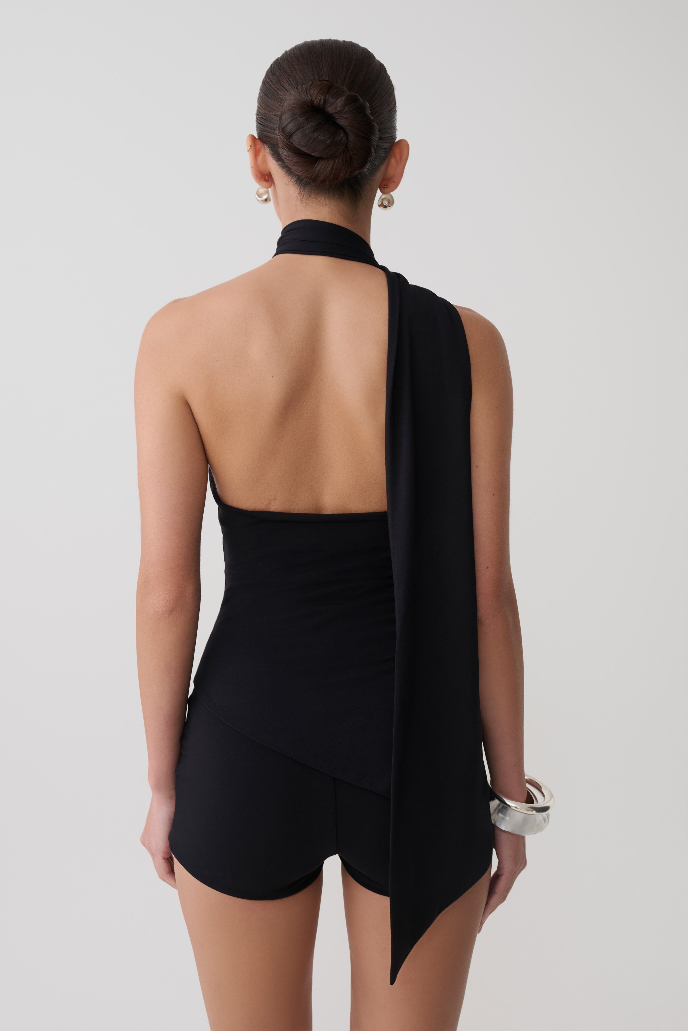 One Shoulder Tie Top - Black