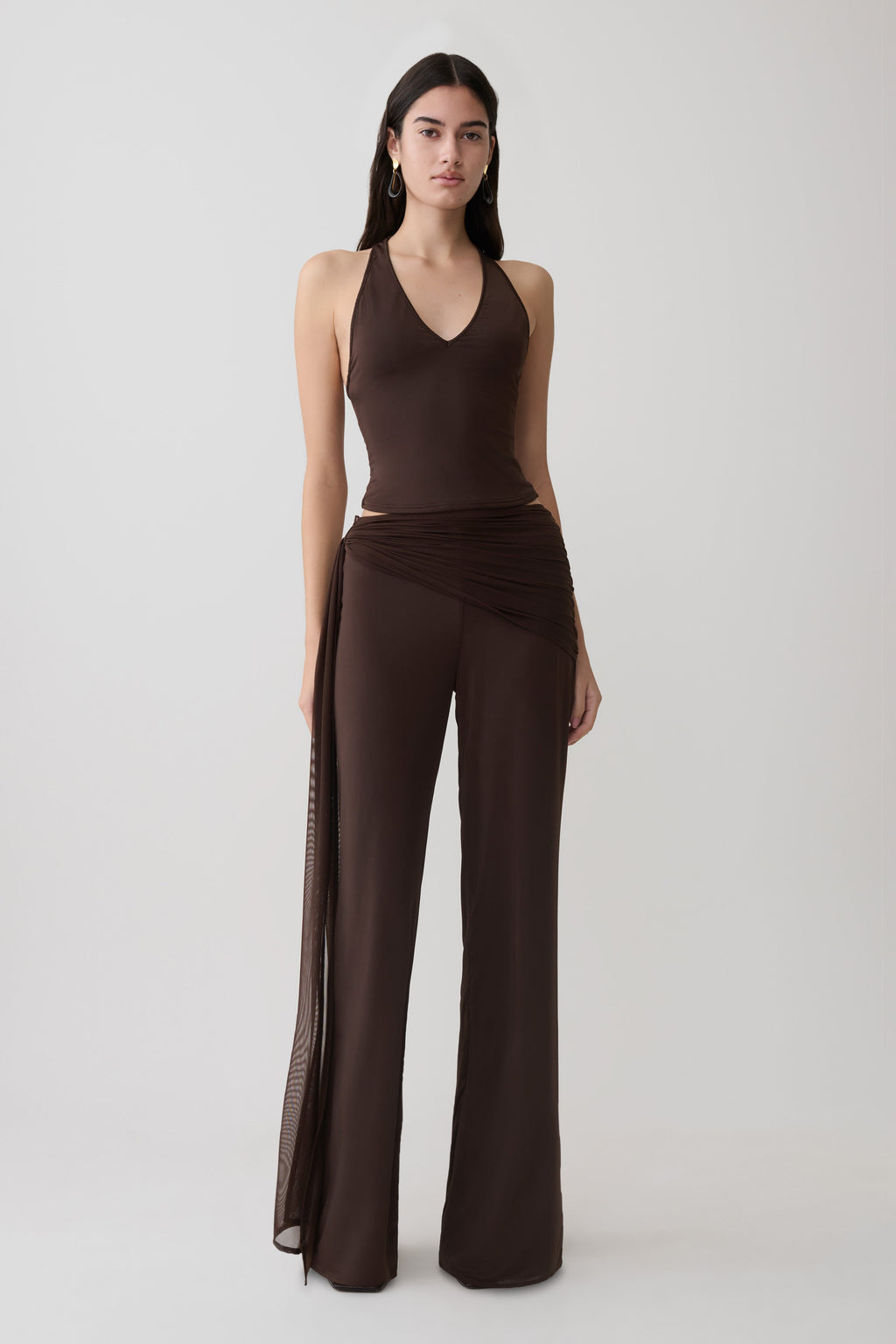 Slinky And Mesh Top - Chocolate