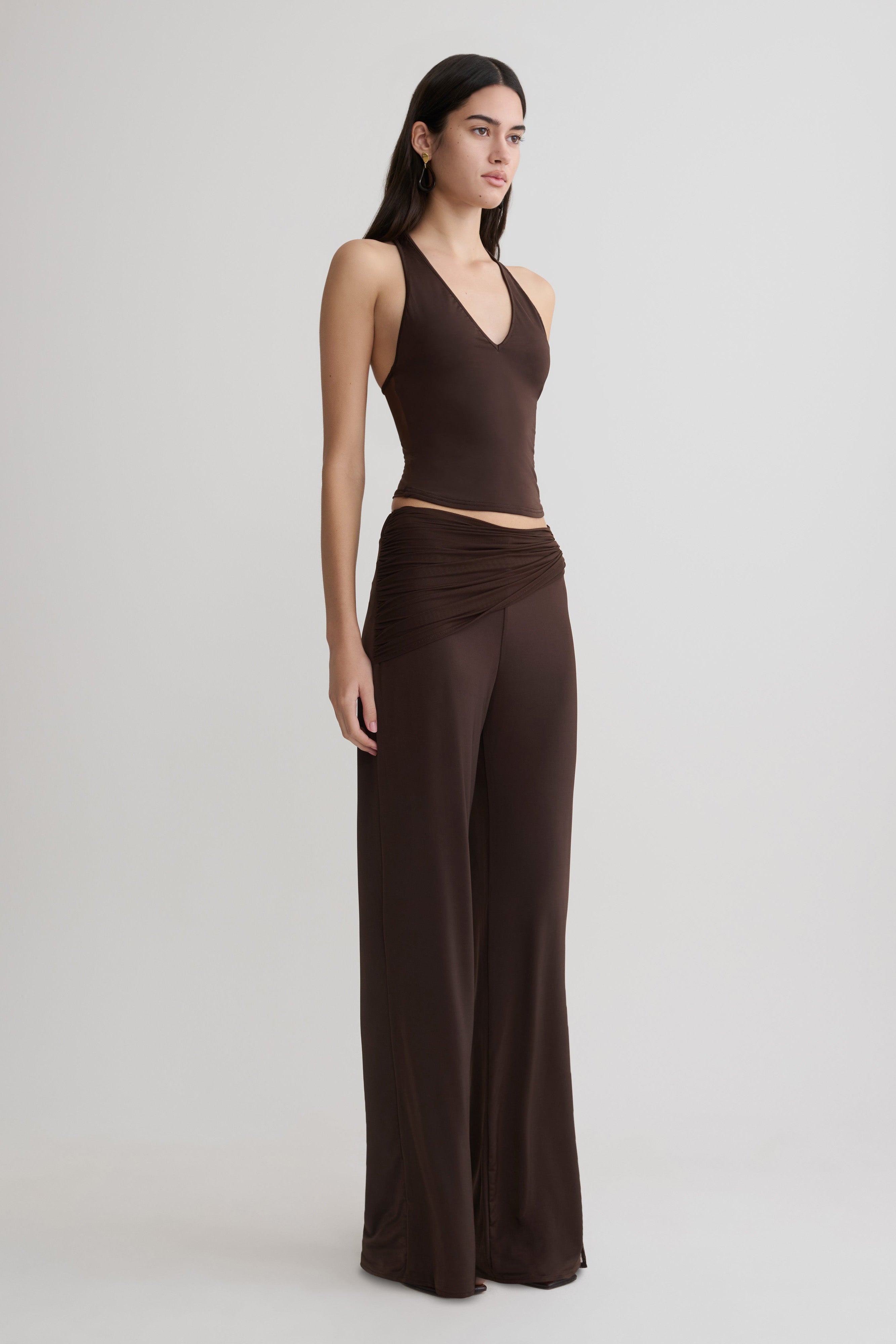 Slinky And Mesh Top - Chocolate