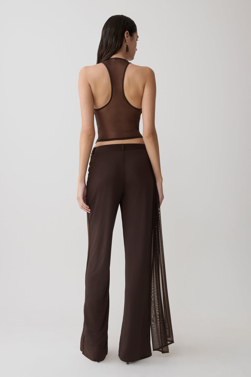 Slinky And Mesh Top - Chocolate